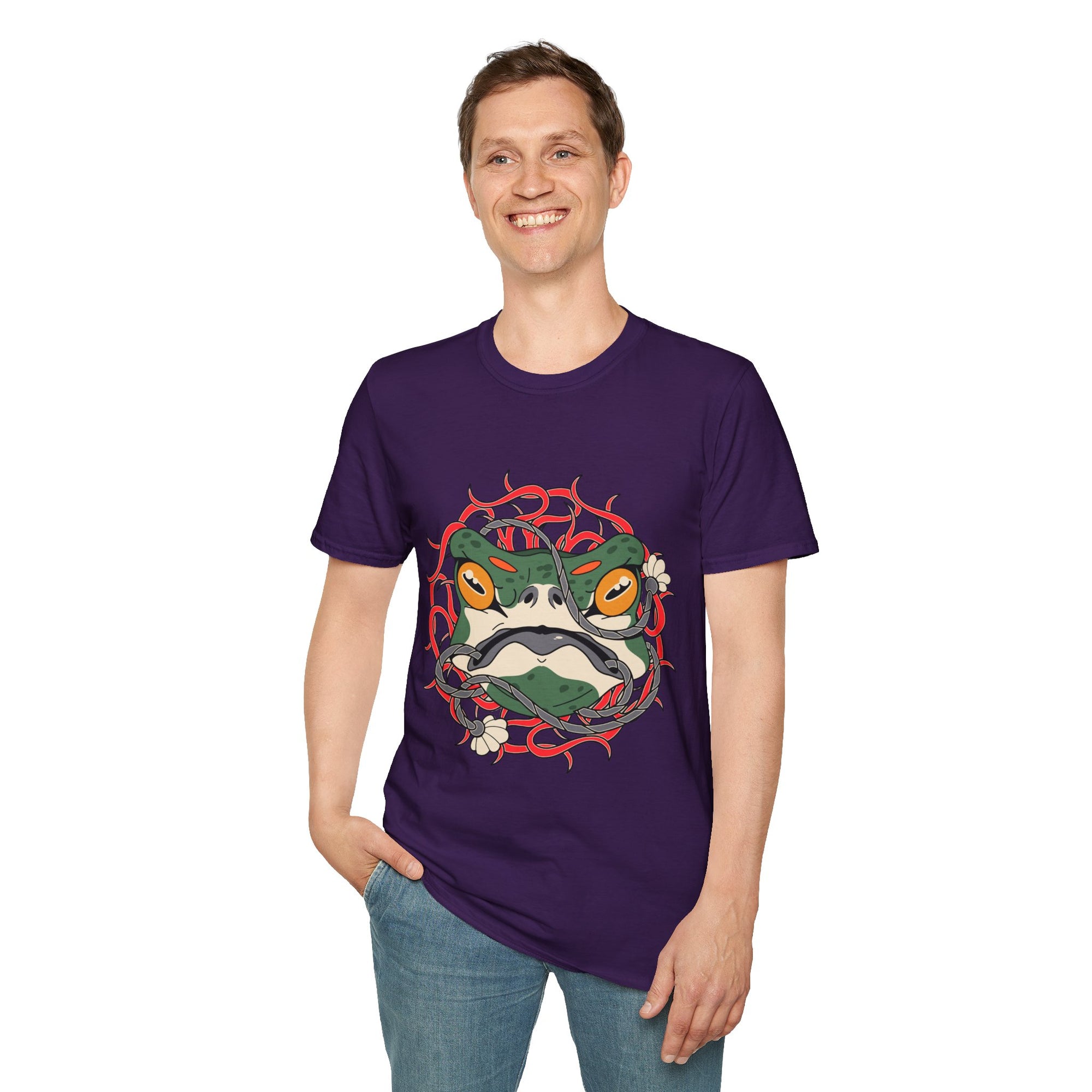 Frog Art Unisex Softstyle T-Shirt | Unique Graphic Tee, Casual Wear, Gift for Nature Lovers, Birthday, Eco-Friendly Fashion