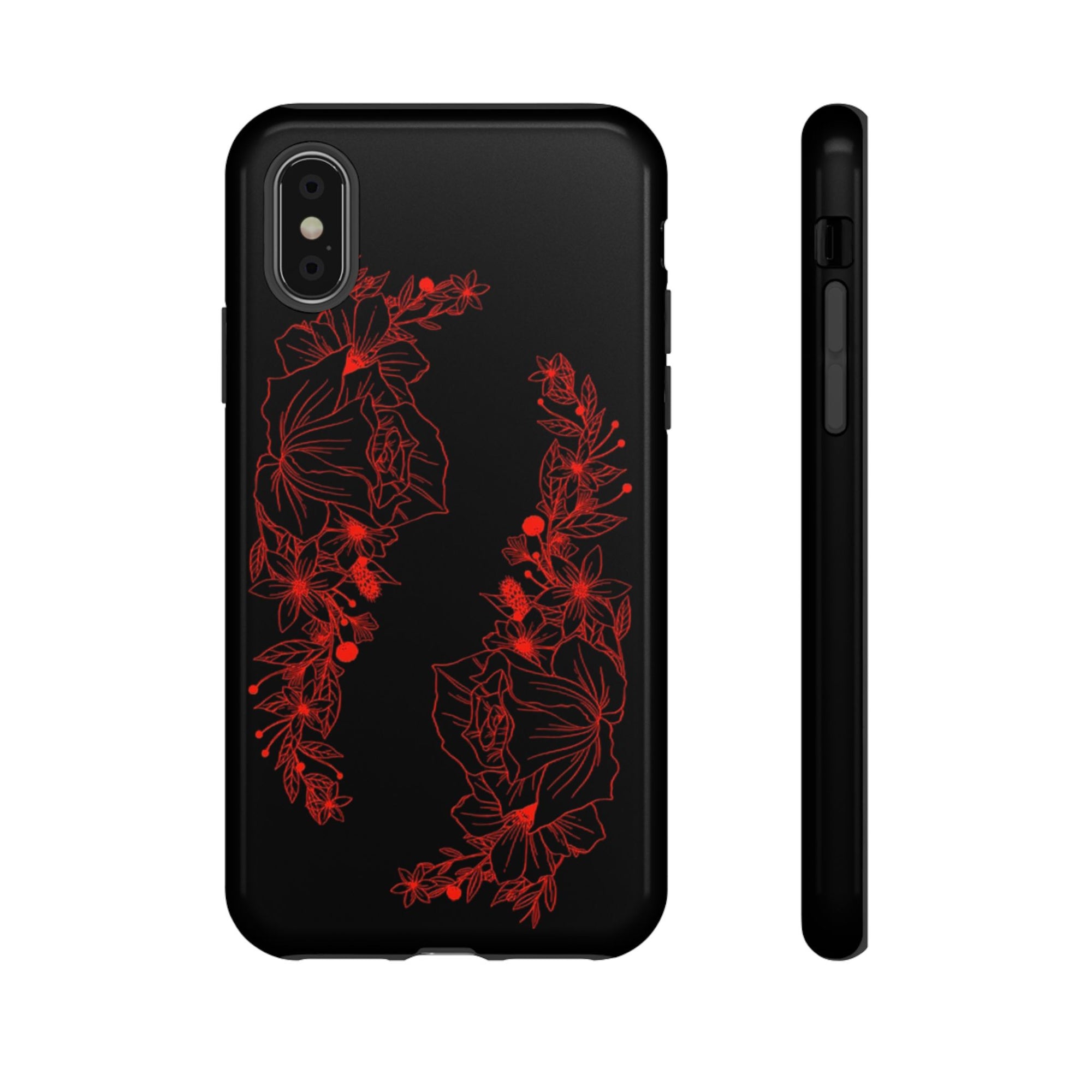 Stylish Floral Phone Case, Tough Phone Cover, Floral Design Case, Gift for Her, Black Phone Accessories