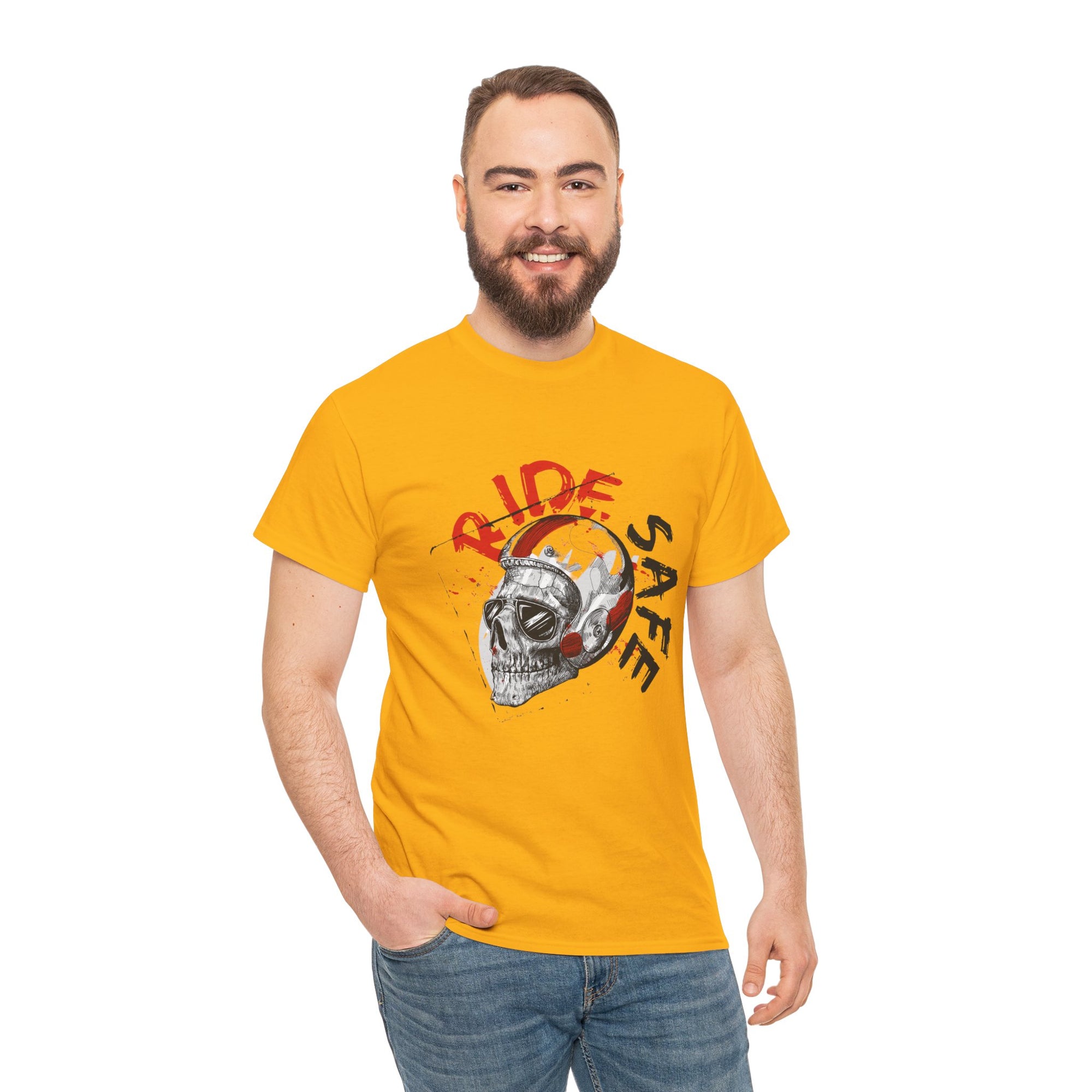 Skull Themed Ride Safe Tee, Unisex Heavy Cotton T-Shirt, Motorcycle Tee, Biker Apparel, Gift for Riders, Casual Wear