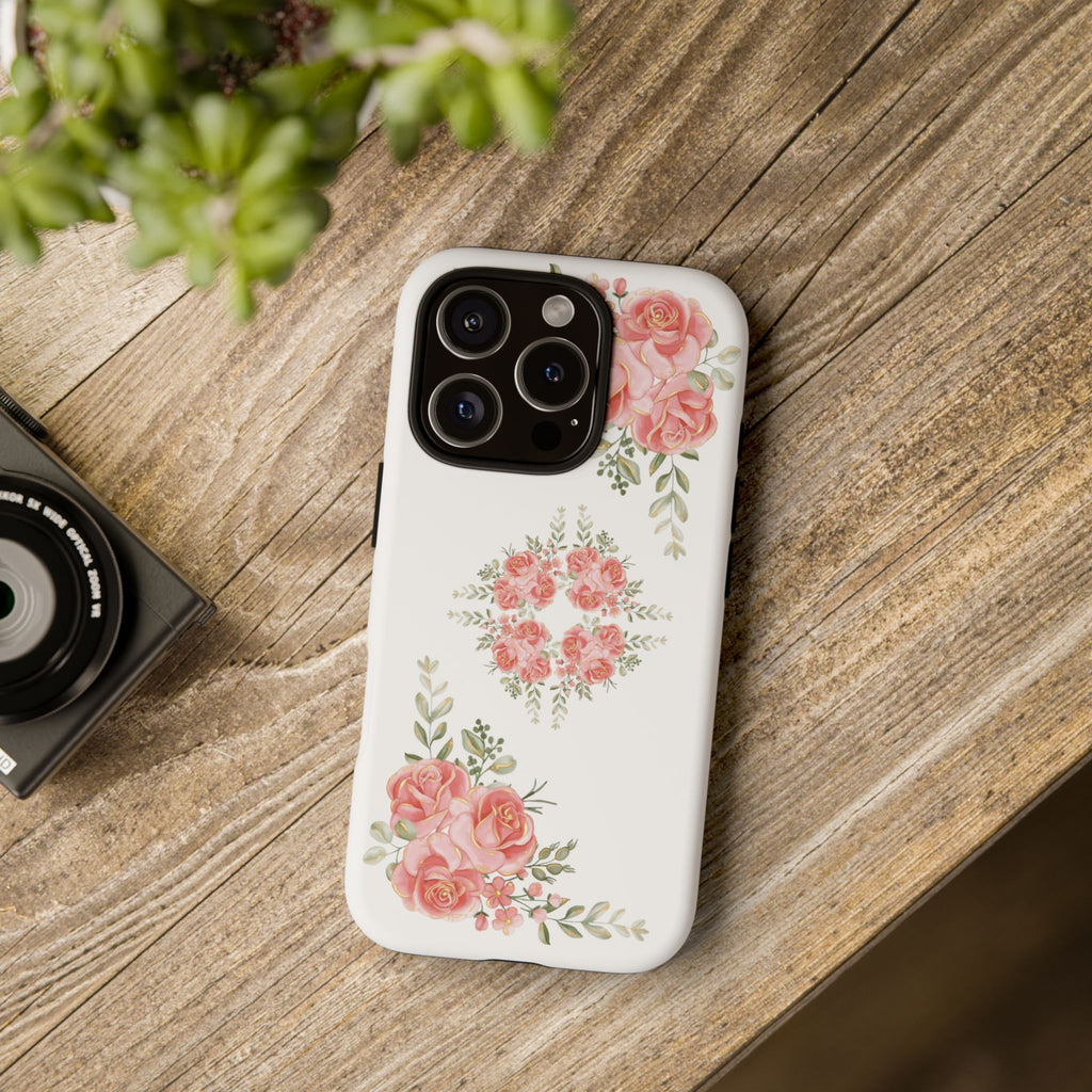 Floral Phone Case, Tough iPhone Case, Rose Design Case, Gift for Her, Floral Phone Cover