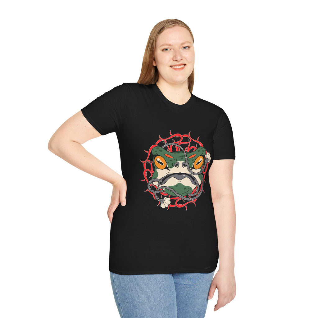 Frog Art Unisex Softstyle T-Shirt | Unique Graphic Tee, Casual Wear, Gift for Nature Lovers, Birthday, Eco-Friendly Fashion