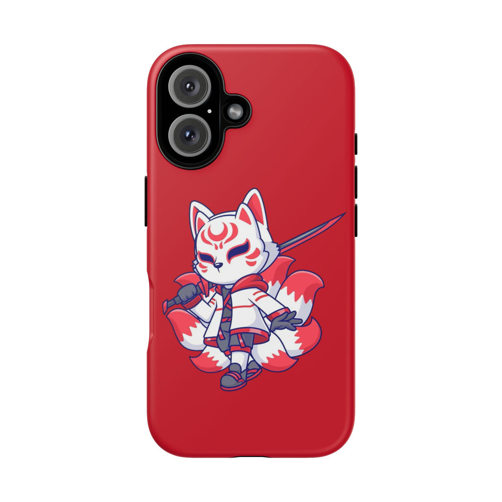 Anime-Inspired Tough Phone Case, Kawaii Fox Design, Gift for Gamers, Cute Phone Accessories, Red Phone Cover, Cosplay Merchandise