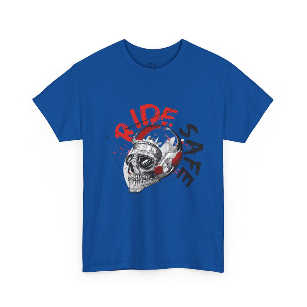 Skull Themed Ride Safe Tee, Unisex Heavy Cotton T-Shirt, Motorcycle Tee, Biker Apparel, Gift for Riders, Casual Wear