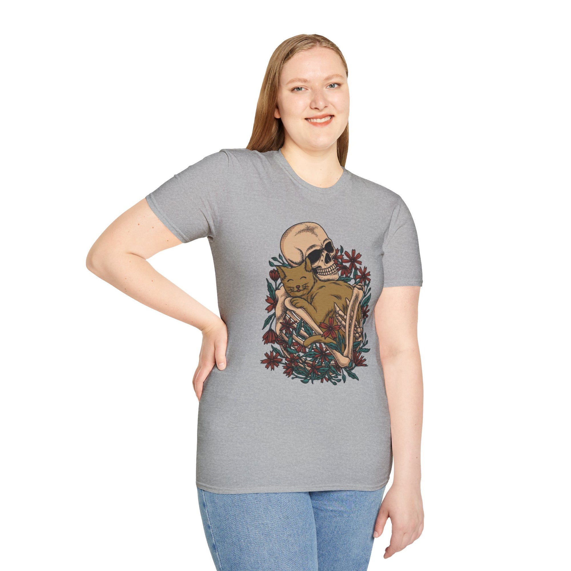 Skeleton Floral Unisex T-Shirt, Cute Grunge Tee, Quirky Halloween Shirt, Casual Everyday Wear, Unique Graphic Top
