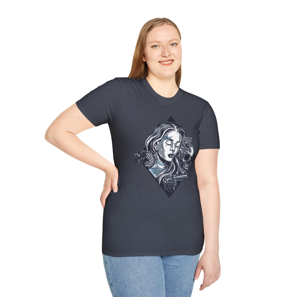 Edgy Graphic Tee, Unisex T-Shirt with Skull and Rose Design, Stylish Casual Wear, Perfect for Gift Giving, Comfortable Everyday Attire