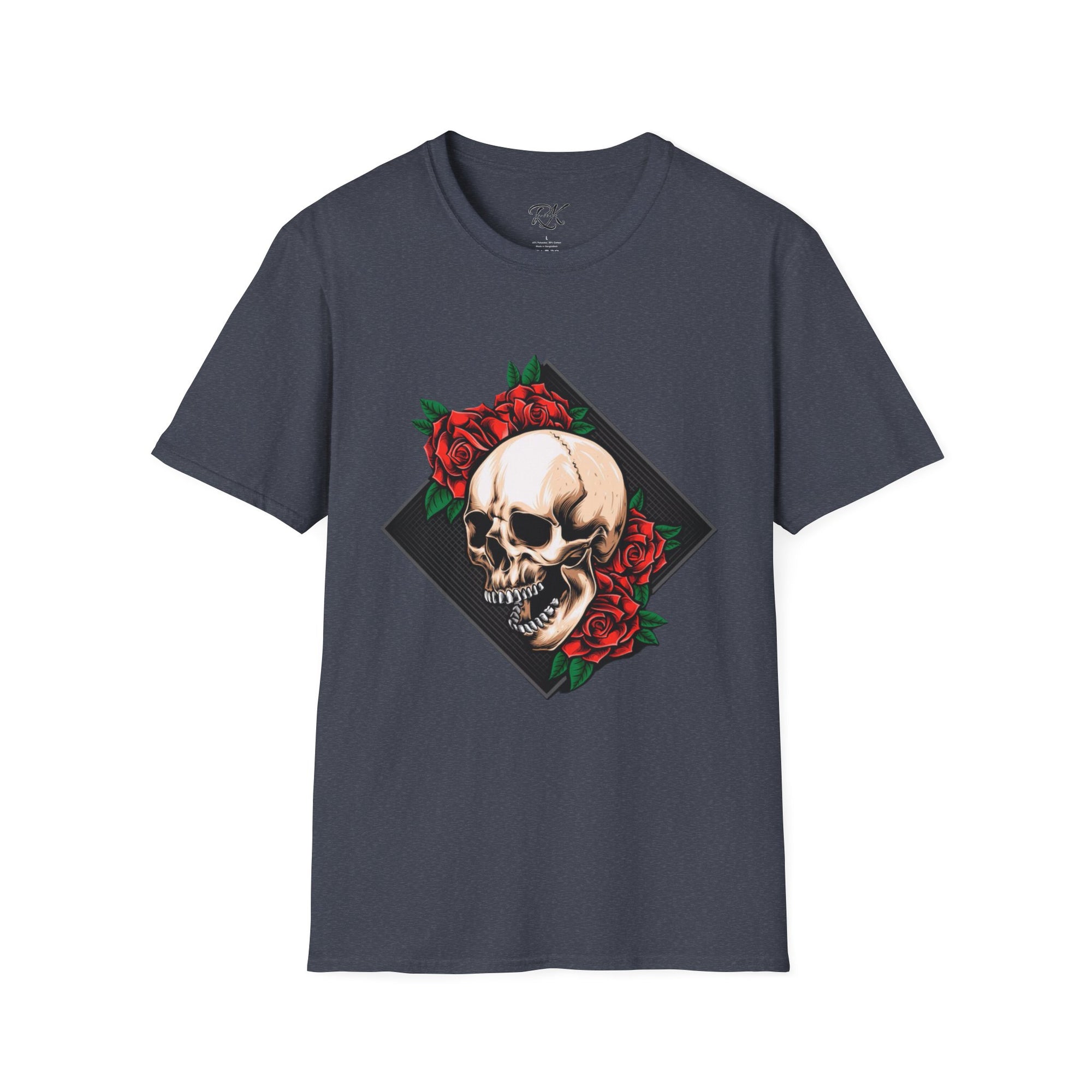 Skull and Roses T-Shirt | Edgy Unisex Softstyle Tee for Music Lovers, Halloween, Casual Wear, Gift Idea, Streetwear