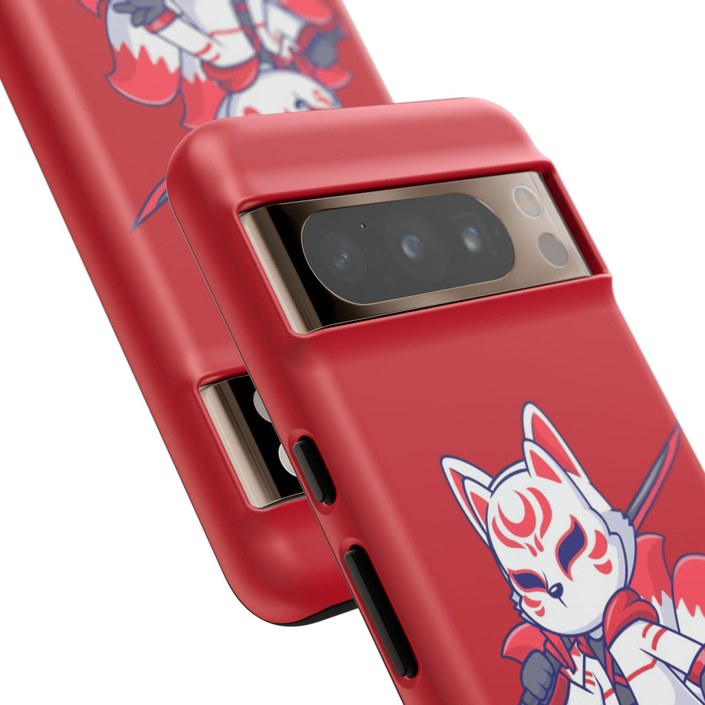 Anime-Inspired Tough Phone Case, Kawaii Fox Design, Gift for Gamers, Cute Phone Accessories, Red Phone Cover, Cosplay Merchandise
