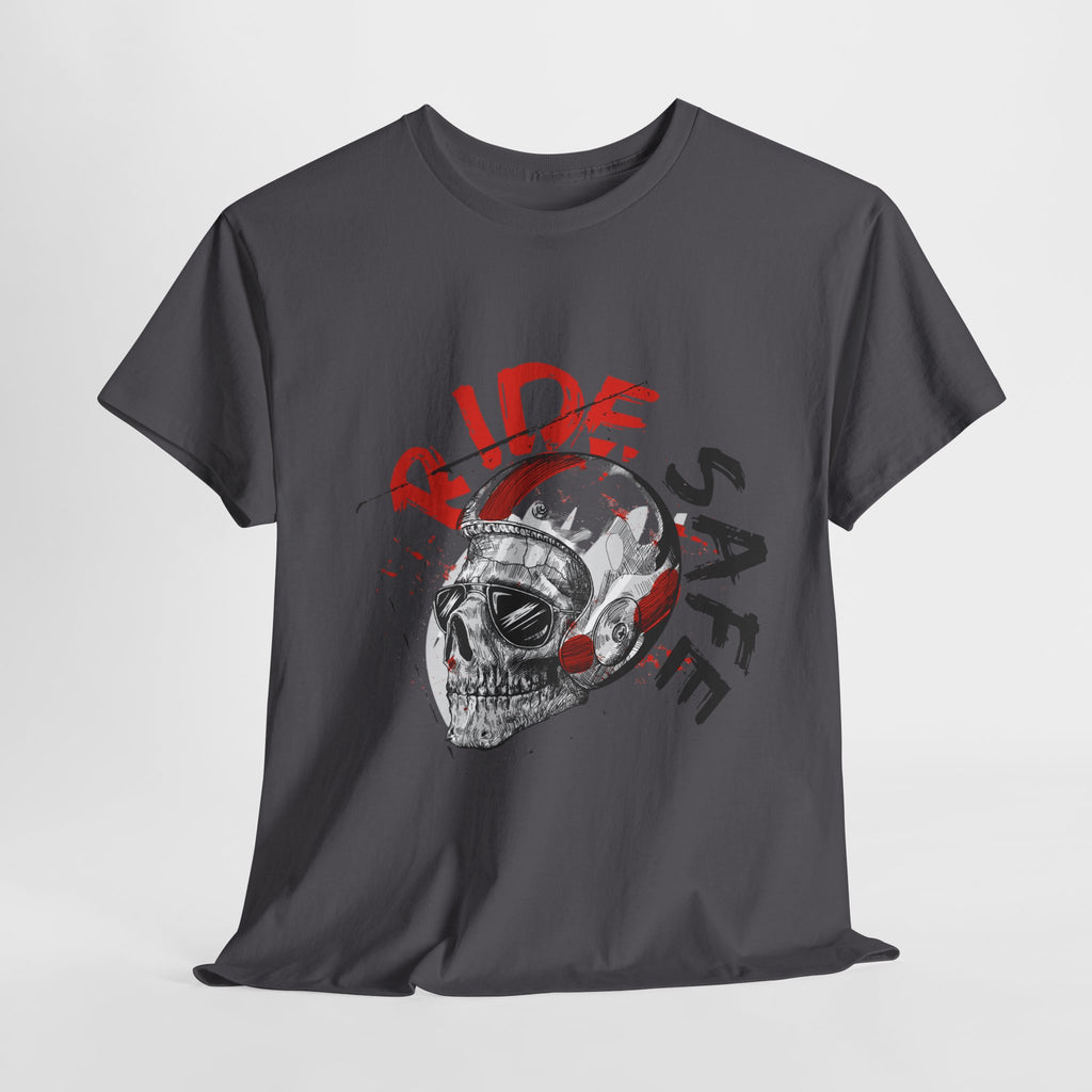 Skull Themed Ride Safe Tee, Unisex Heavy Cotton T-Shirt, Motorcycle Tee, Biker Apparel, Gift for Riders, Casual Wear