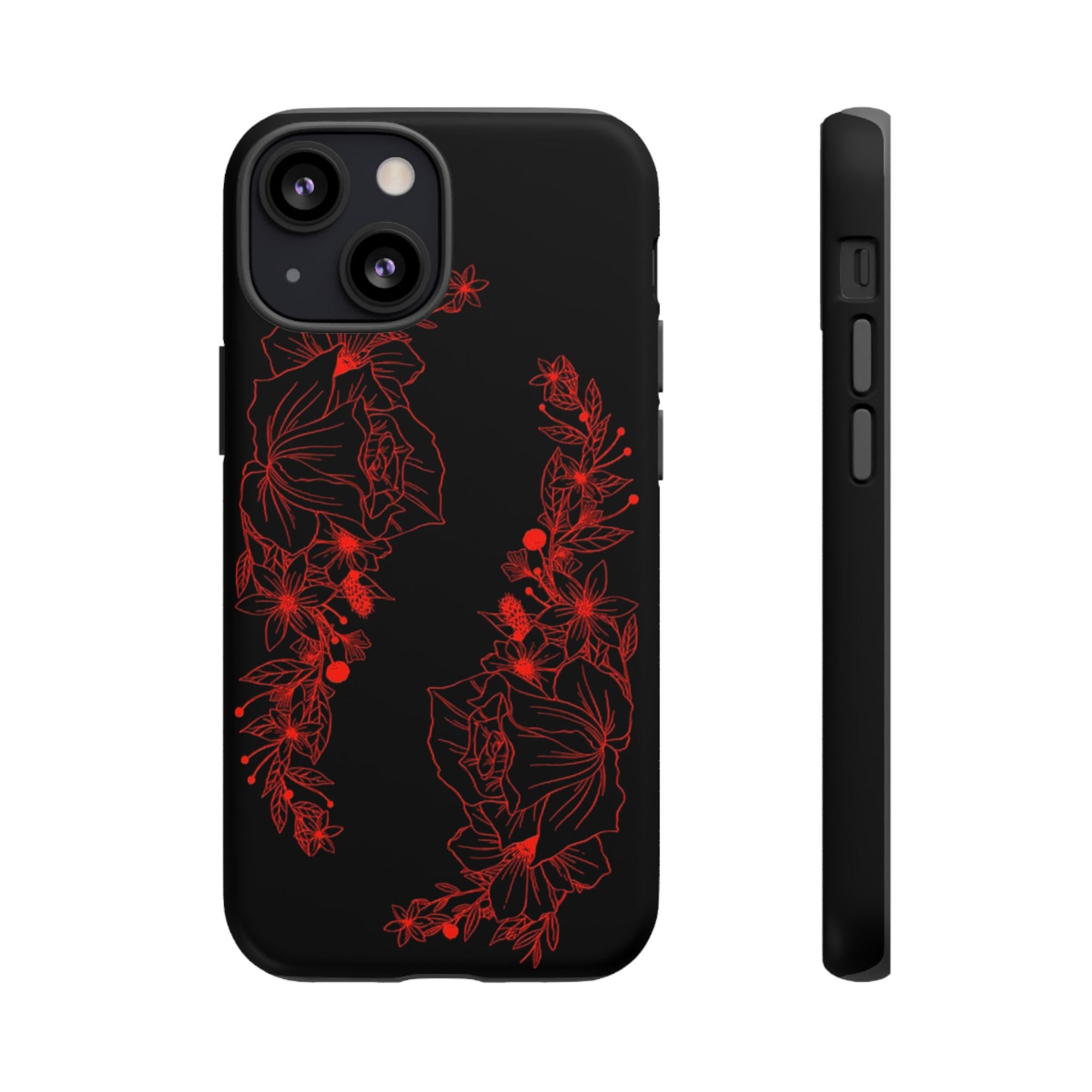 Stylish Floral Phone Case, Tough Phone Cover, Floral Design Case, Gift for Her, Black Phone Accessories