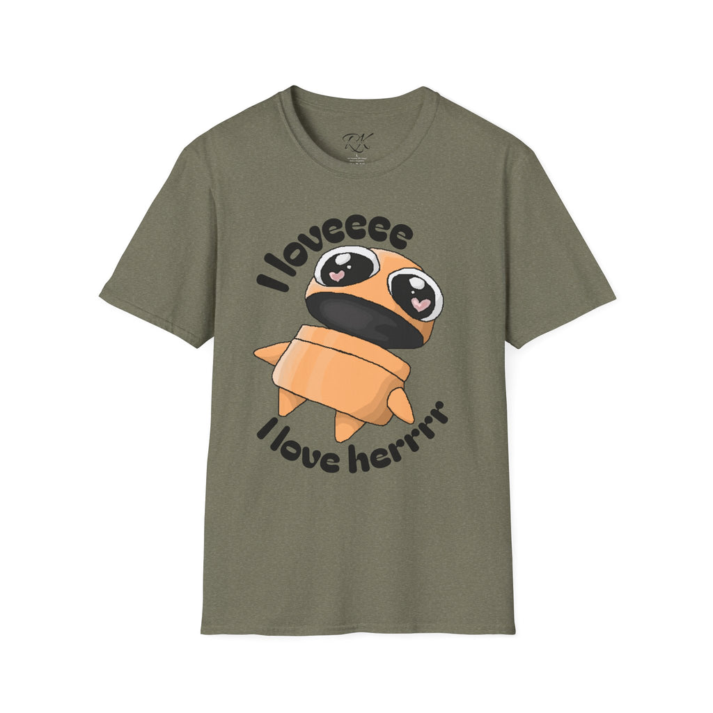 I love Herrrrr Cute Cartoon Love T-Shirt, Unisex Softstyle Tee, Perfect for Gifts, Casual Wear, Valentine's Day, Cute Character Apparel