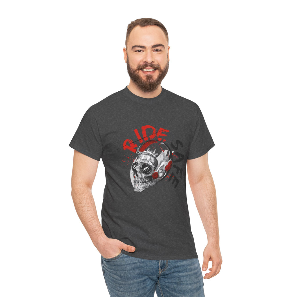 Skull Themed Ride Safe Tee, Unisex Heavy Cotton T-Shirt, Motorcycle Tee, Biker Apparel, Gift for Riders, Casual Wear