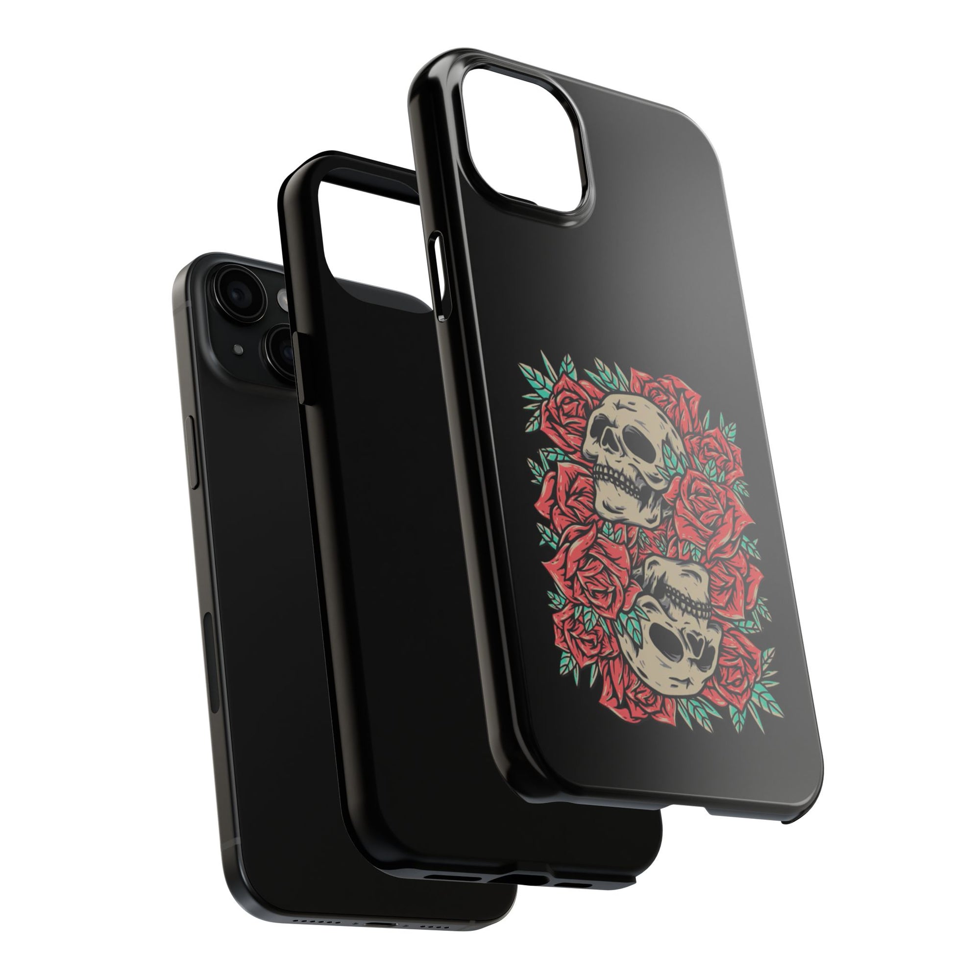 Stylish Skull & Roses Phone Case, Tough Phone Cover, Floral Skull Design, Unique Gift for her, Gothic Aesthetic Accessories