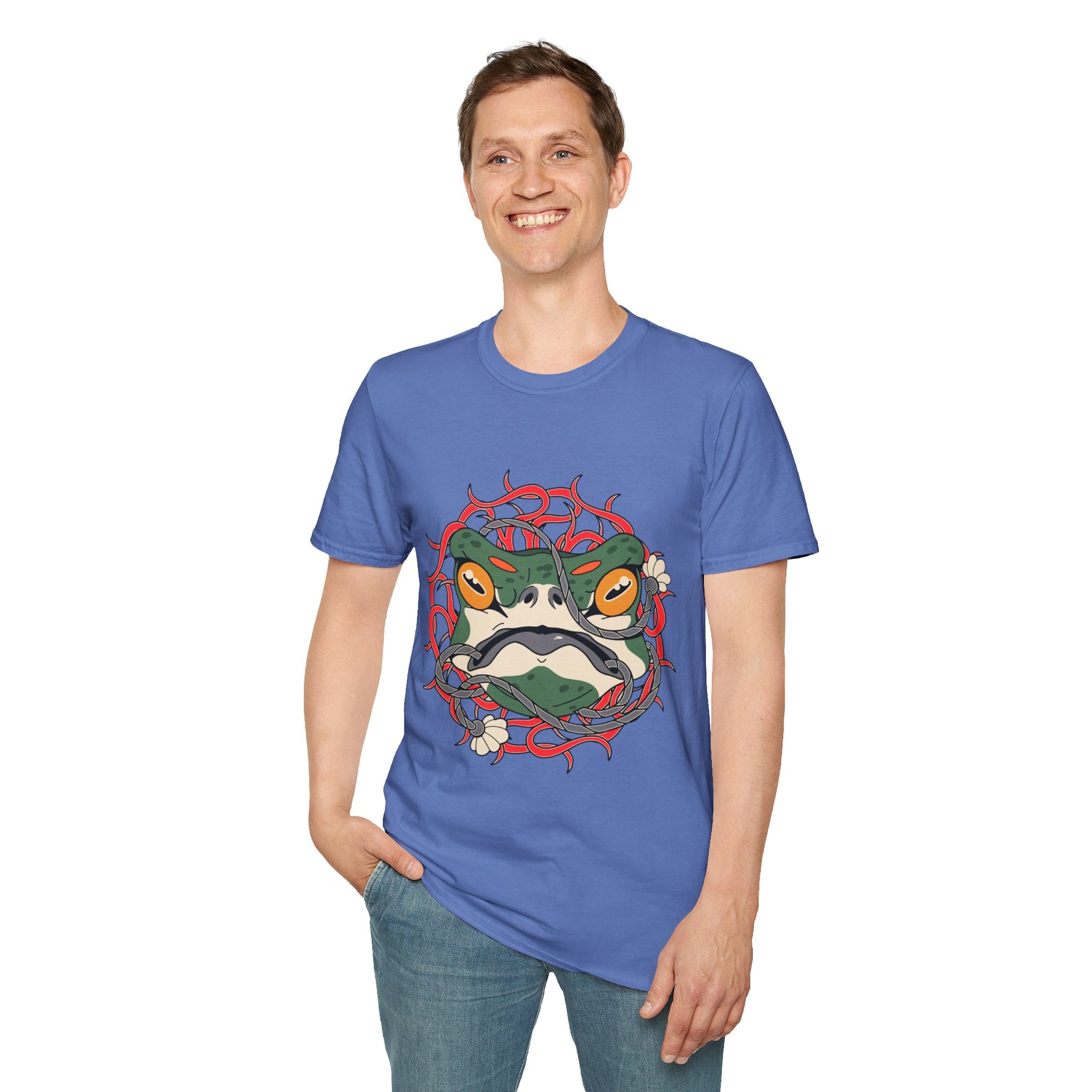 Frog Art Unisex Softstyle T-Shirt | Unique Graphic Tee, Casual Wear, Gift for Nature Lovers, Birthday, Eco-Friendly Fashion