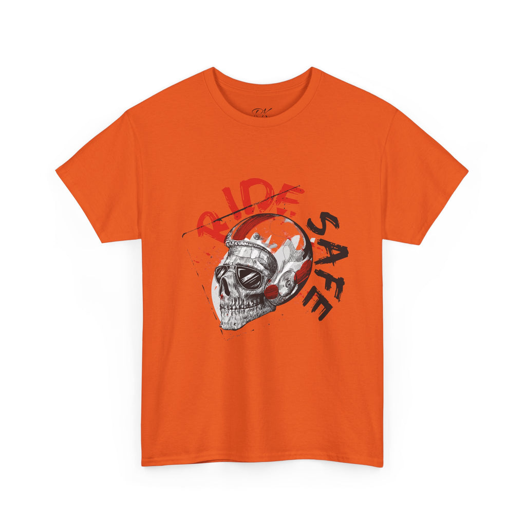 Skull Themed Ride Safe Tee, Unisex Heavy Cotton T-Shirt, Motorcycle Tee, Biker Apparel, Gift for Riders, Casual Wear