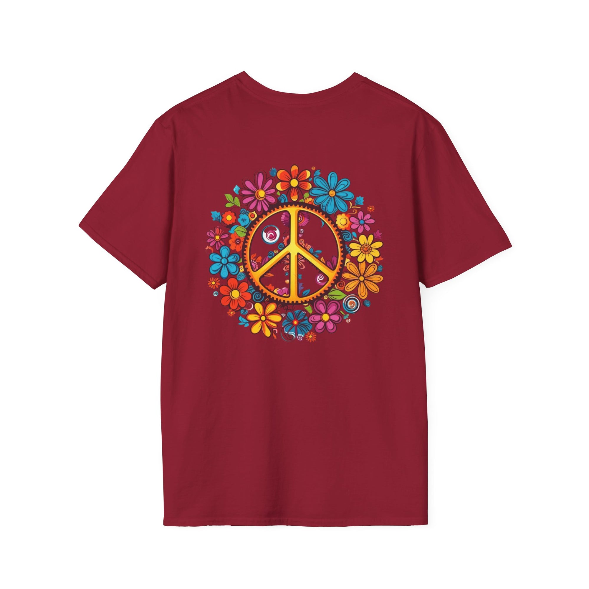 Bohemian Floral T-Shirt, Hippie Shirt, Peace Sign Tee, Gift for Festival Lovers, Artistic Apparel, Unisex Graphic Tee