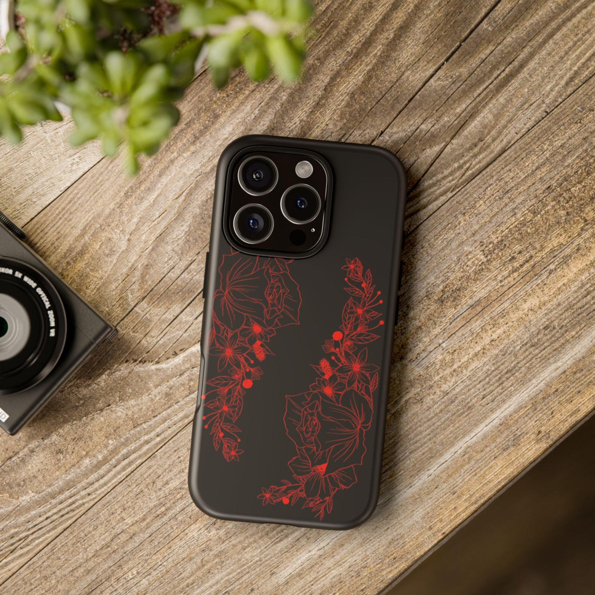 Stylish Floral Phone Case, Tough Phone Cover, Floral Design Case, Gift for Her, Black Phone Accessories