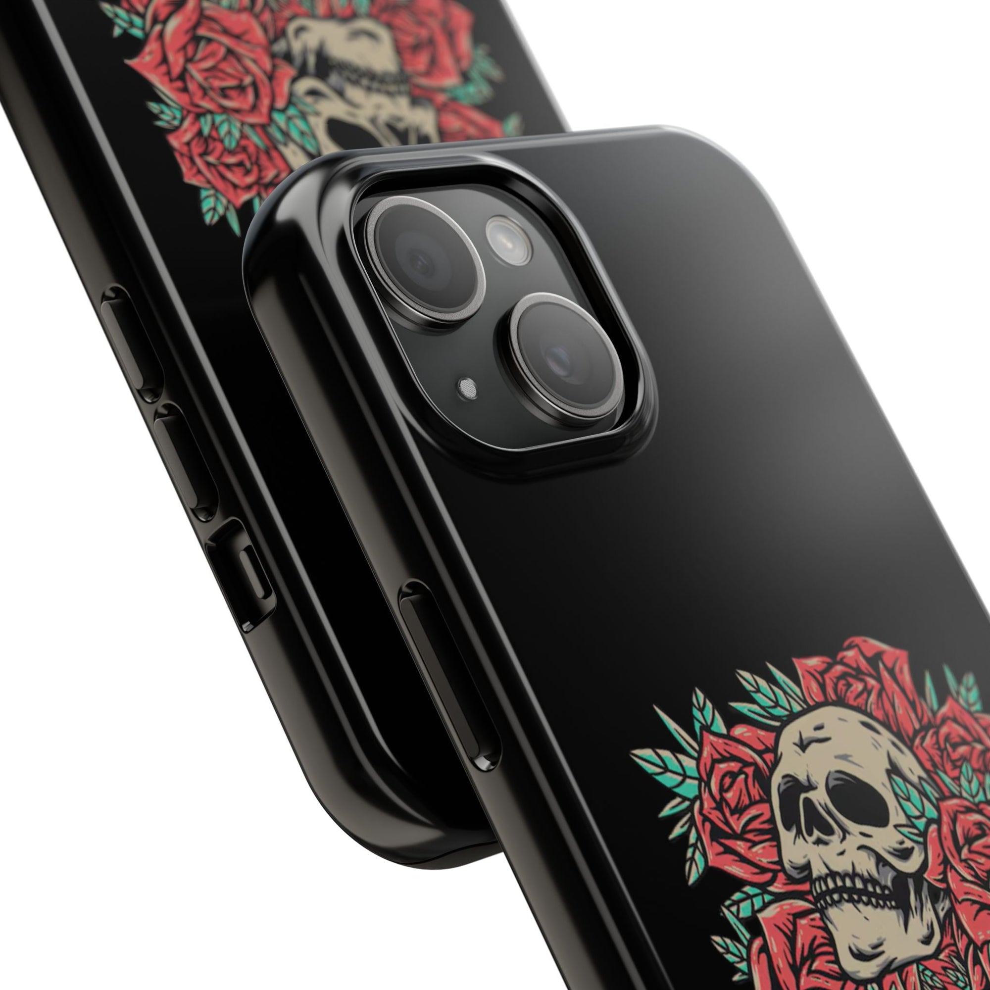 Stylish Skull & Roses Phone Case, Tough Phone Cover, Floral Skull Design, Unique Gift for her, Gothic Aesthetic Accessories