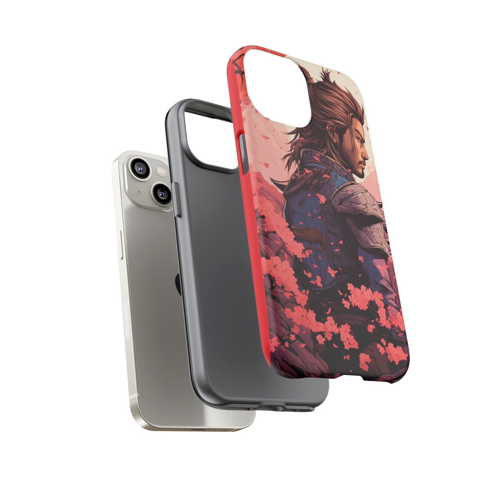 Samurai Phone Case, Tough Cases for Men, Cherry Blossom Art, Gift for Anime Fans, Unique Phone Accessory, Stylish Protection