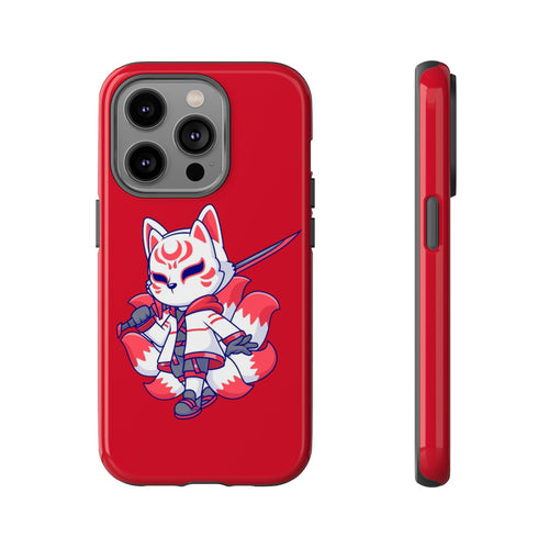 Anime-Inspired Tough Phone Case, Kawaii Fox Design, Gift for Gamers, Cute Phone Accessories, Red Phone Cover, Cosplay Merchandise