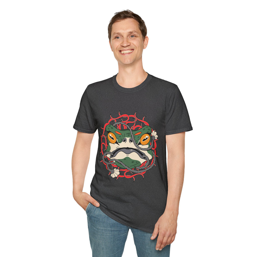 Frog Art Unisex Softstyle T-Shirt | Unique Graphic Tee, Casual Wear, Gift for Nature Lovers, Birthday, Eco-Friendly Fashion