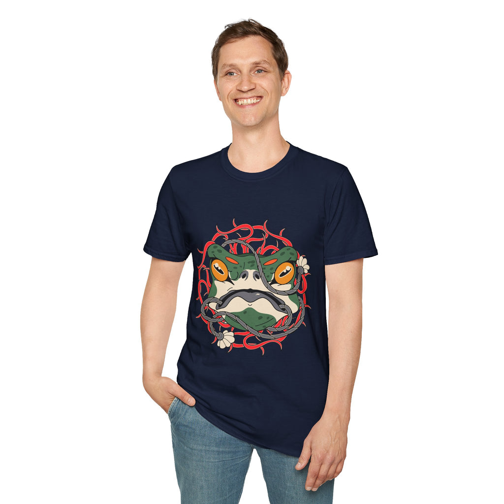 Frog Art Unisex Softstyle T-Shirt | Unique Graphic Tee, Casual Wear, Gift for Nature Lovers, Birthday, Eco-Friendly Fashion