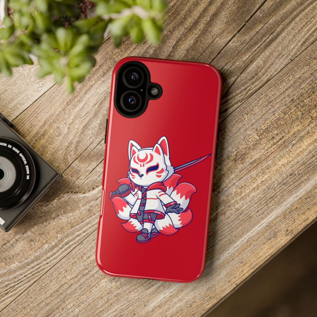Anime-Inspired Tough Phone Case, Kawaii Fox Design, Gift for Gamers, Cute Phone Accessories, Red Phone Cover, Cosplay Merchandise