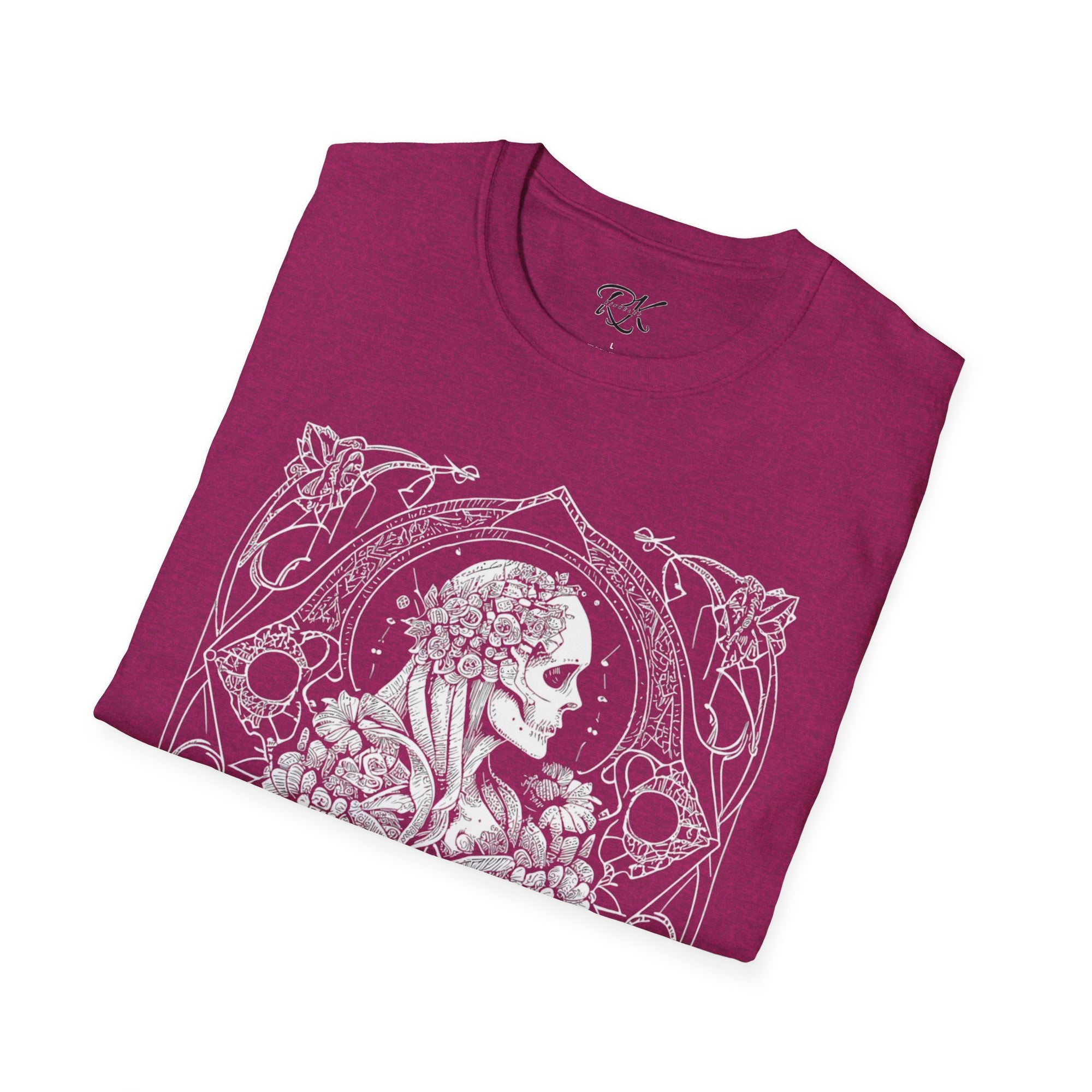 Gothic Floral Skull T-Shirt, Unisex Softstyle Tee, Halloween Apparel, Gothic Fashion, Unique Gift, Casual Wear