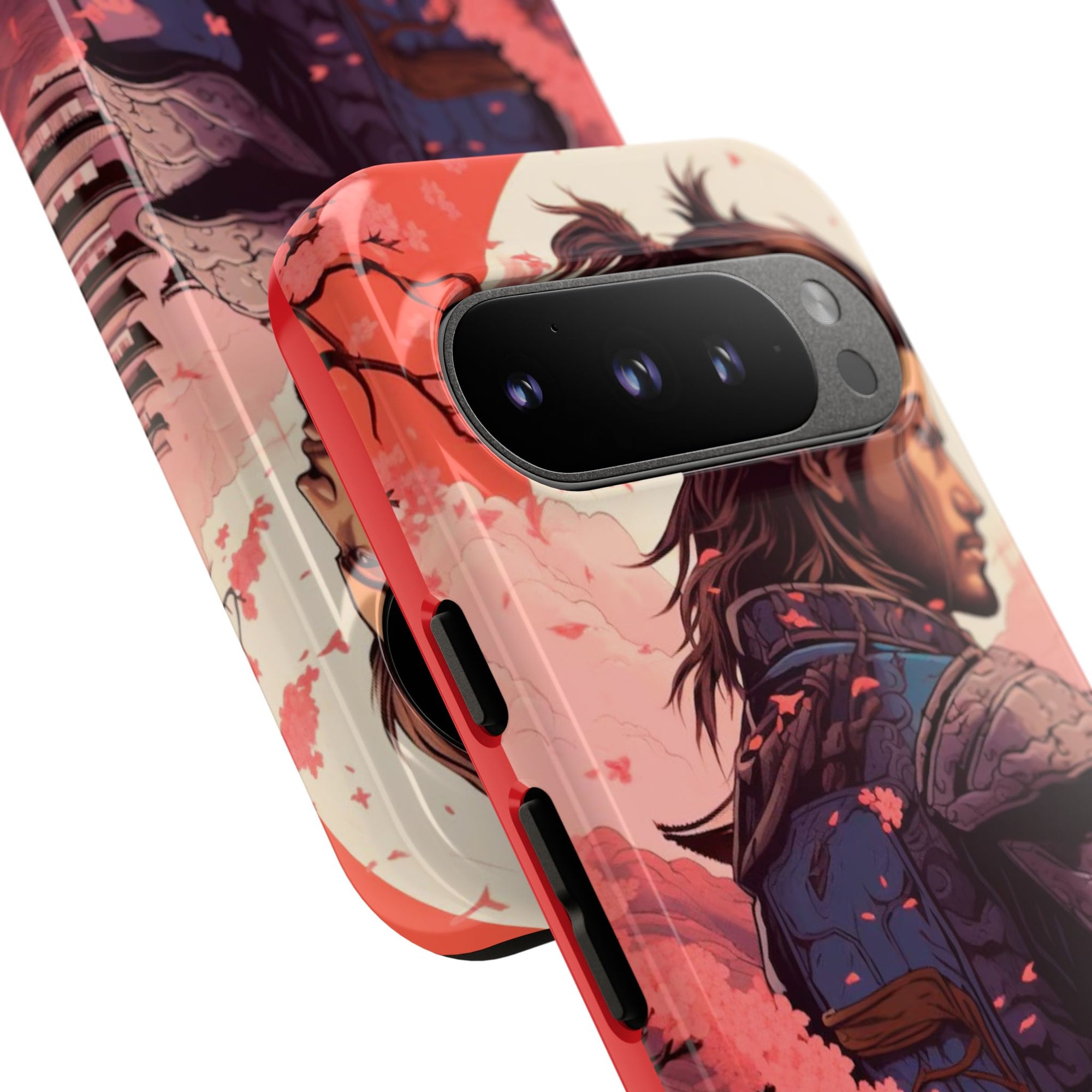 Samurai Phone Case, Tough Cases for Men, Cherry Blossom Art, Gift for Anime Fans, Unique Phone Accessory, Stylish Protection