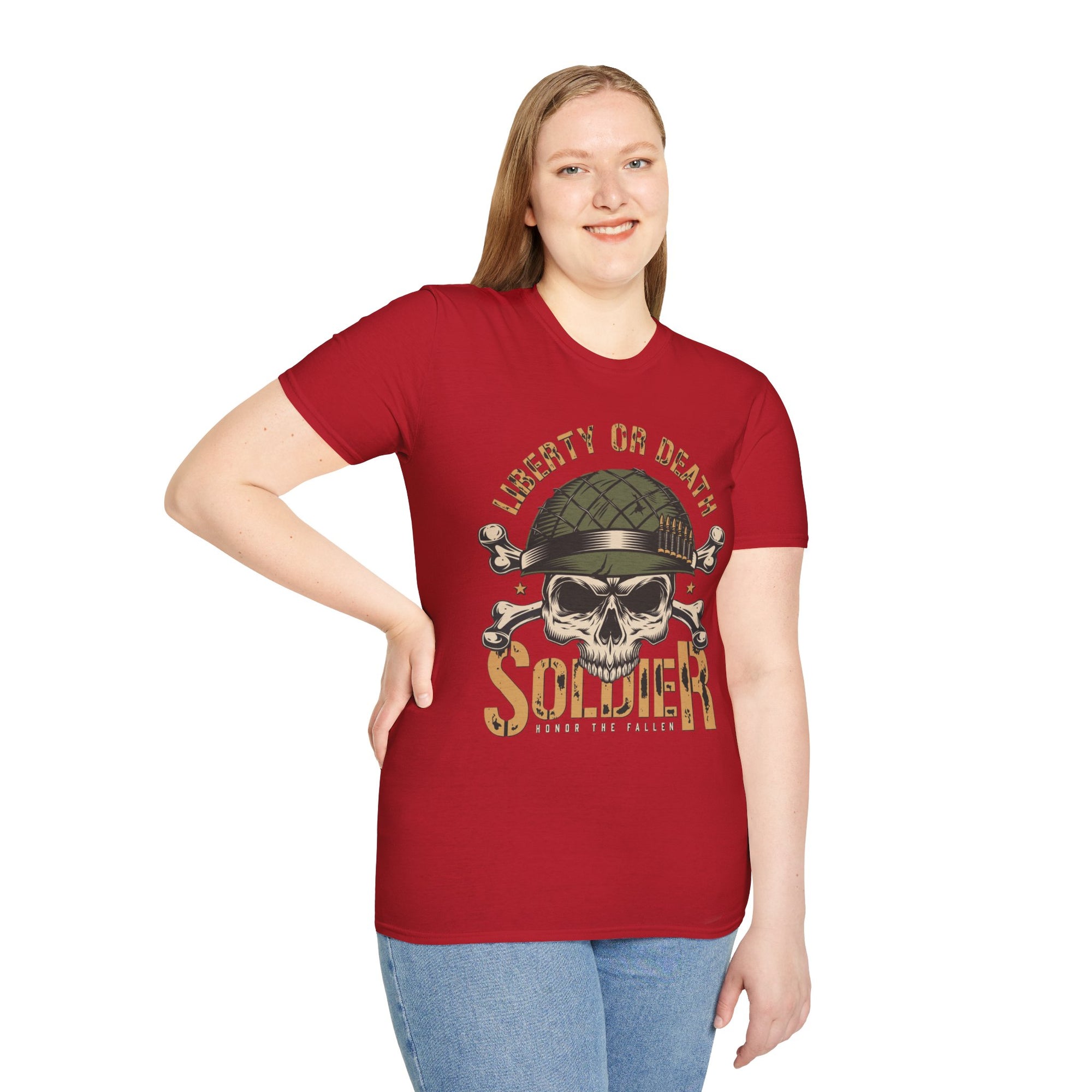 Liberty or Death Skull Soldier T-Shirt, Military Apparel, Unisex Graphic Tee, Veteran Gift, Casual Wear, Outdoor Adventure