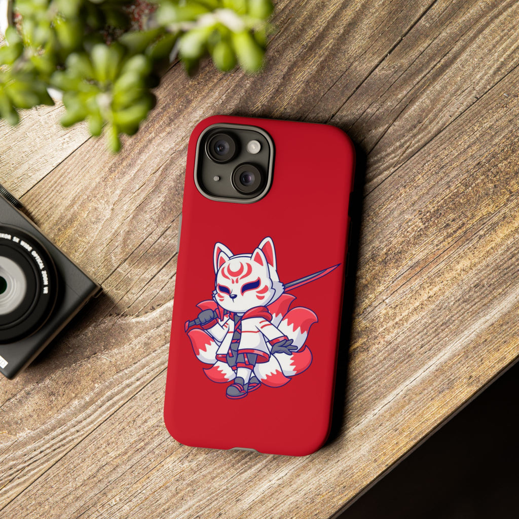 Anime-Inspired Tough Phone Case, Kawaii Fox Design, Gift for Gamers, Cute Phone Accessories, Red Phone Cover, Cosplay Merchandise
