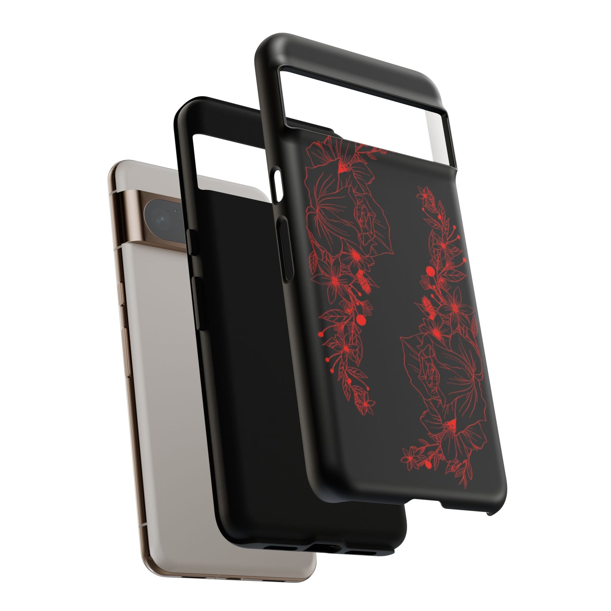Stylish Floral Phone Case, Tough Phone Cover, Floral Design Case, Gift for Her, Black Phone Accessories