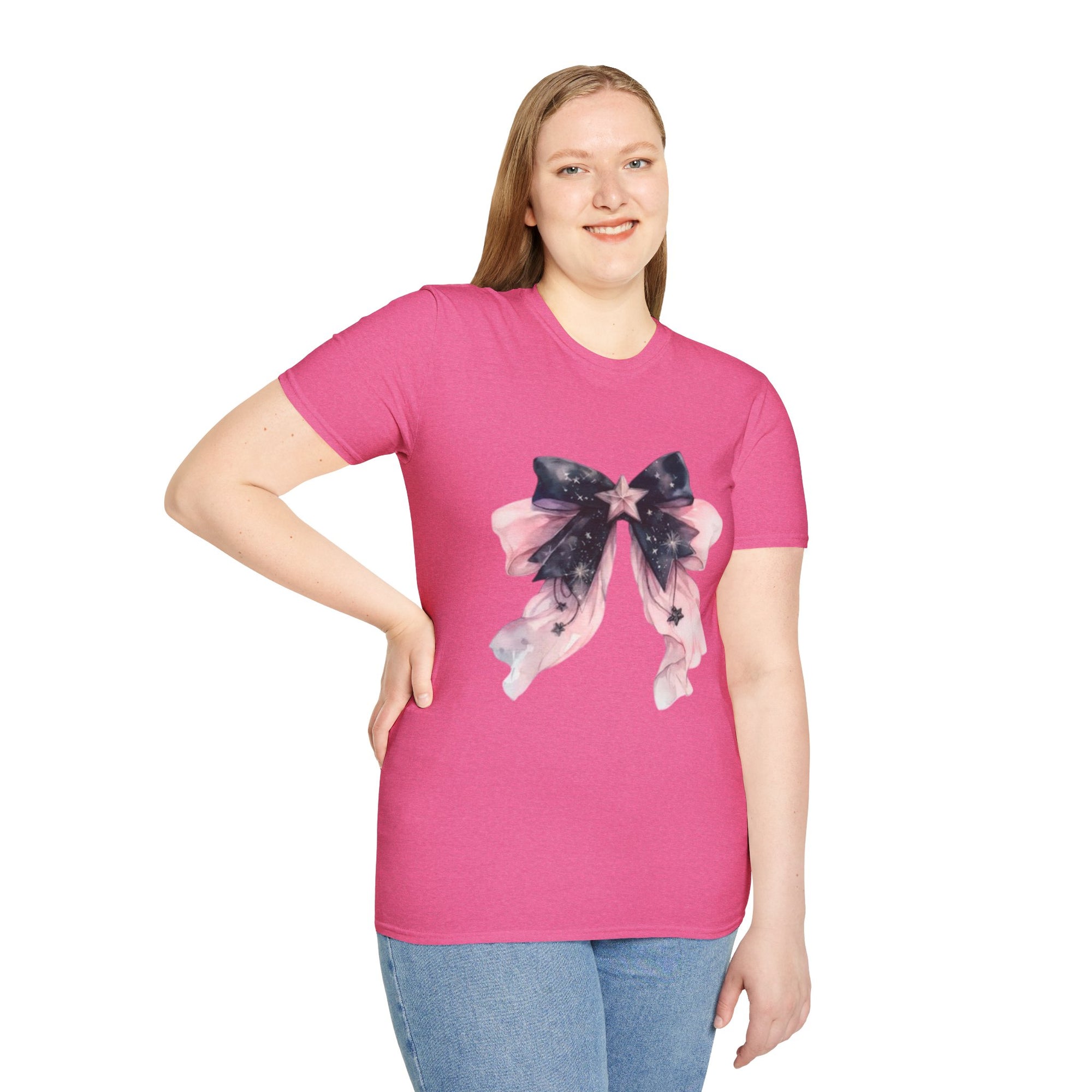 Whimsical Starry Bow T-Shirt, Cute Graphic Tee, Casual Wear, Gift for Her, Summer Fashion, Birthday Present