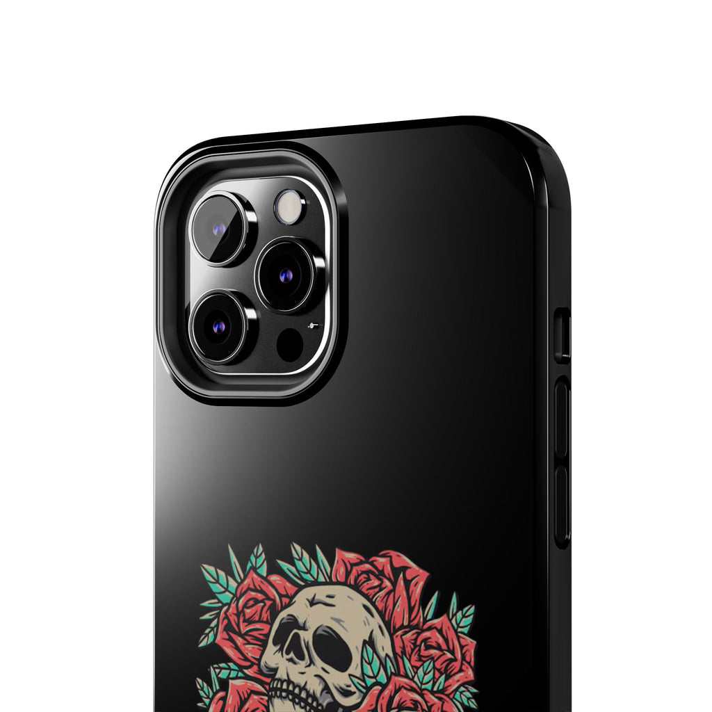 Stylish Skull & Roses Phone Case, Tough Phone Cover, Floral Skull Design, Unique Gift for her, Gothic Aesthetic Accessories