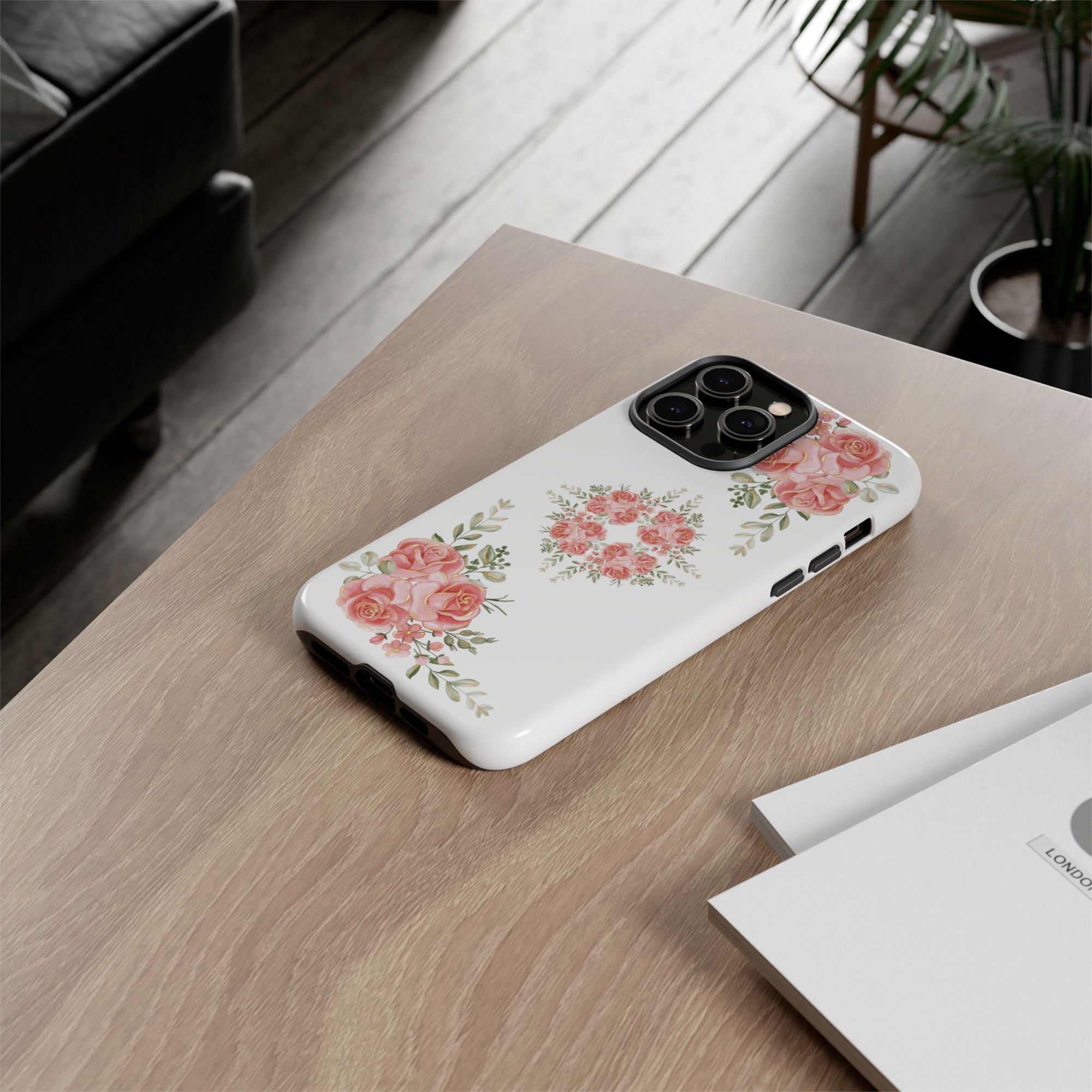Floral Phone Case, Tough iPhone Case, Rose Design Case, Gift for Her, Floral Phone Cover