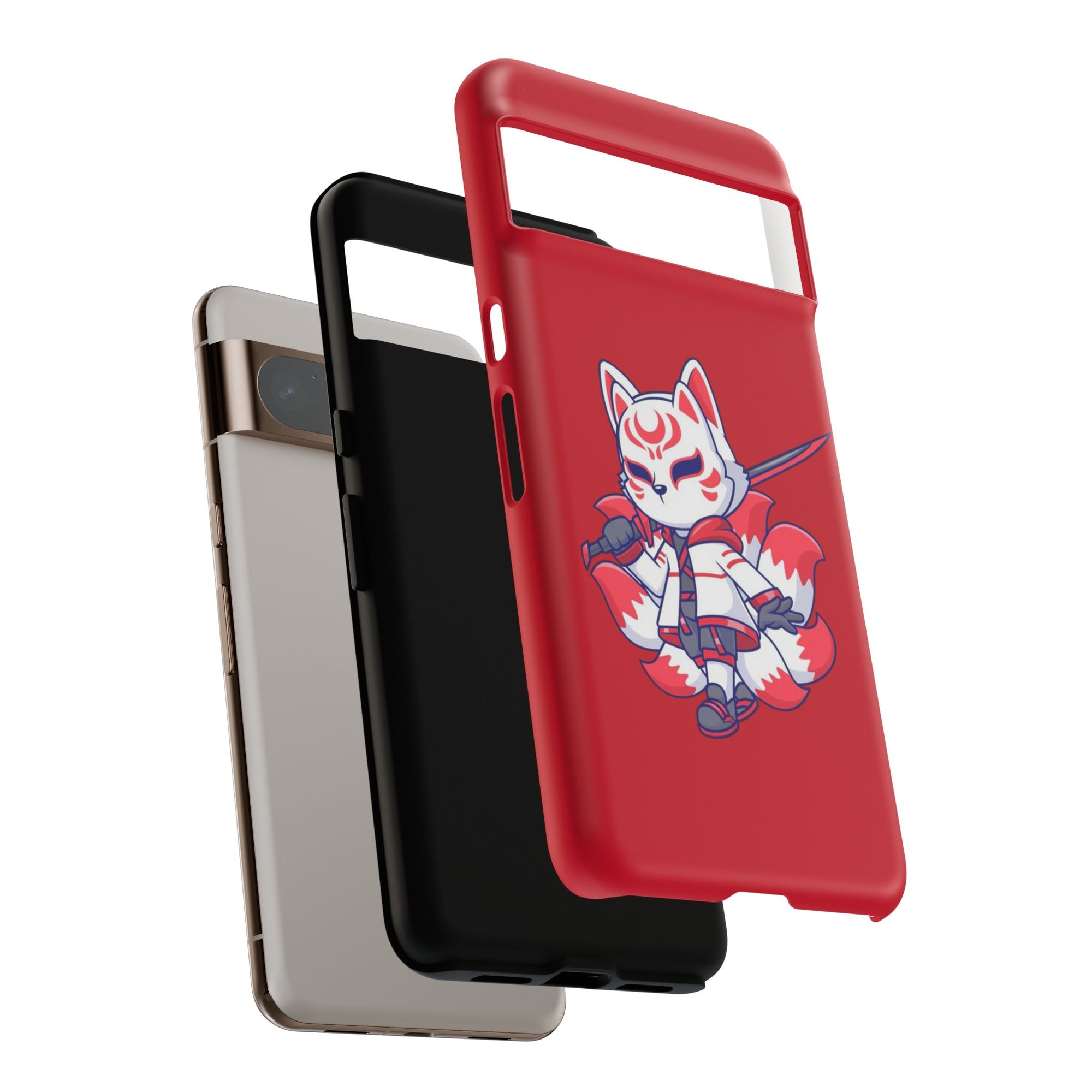 Anime-Inspired Tough Phone Case, Kawaii Fox Design, Gift for Gamers, Cute Phone Accessories, Red Phone Cover, Cosplay Merchandise
