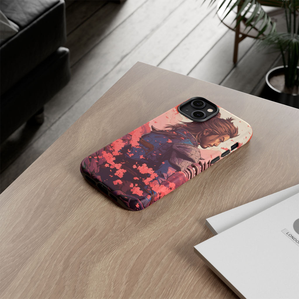 Samurai Phone Case, Tough Cases for Men, Cherry Blossom Art, Gift for Anime Fans, Unique Phone Accessory, Stylish Protection