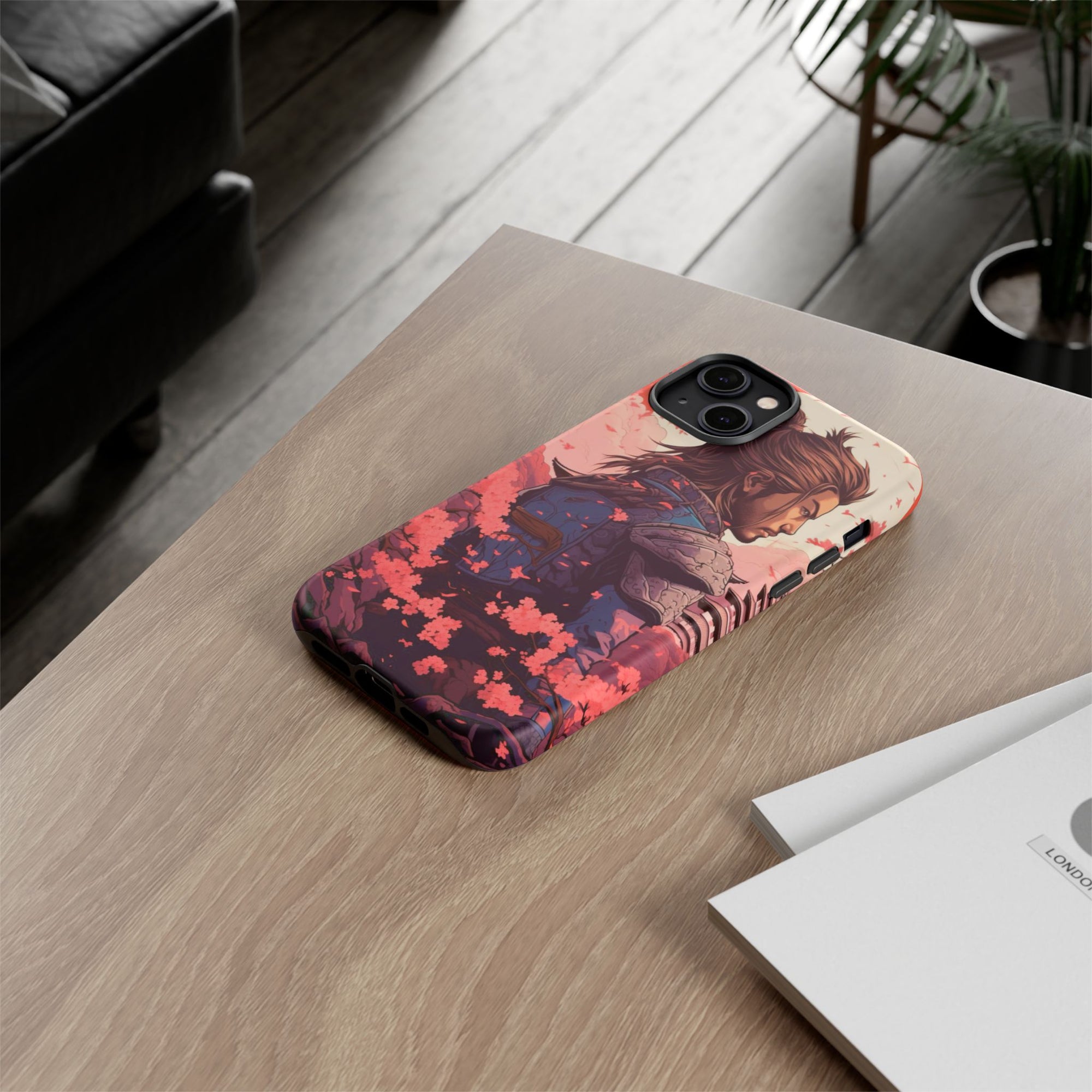 Samurai Phone Case, Tough Cases for Men, Cherry Blossom Art, Gift for Anime Fans, Unique Phone Accessory, Stylish Protection