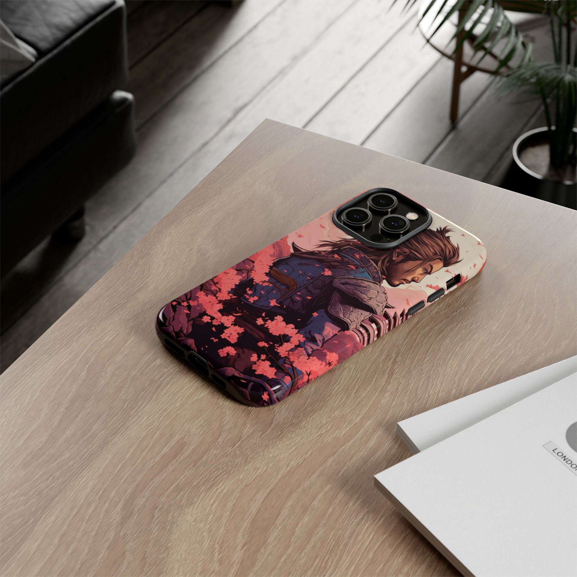 Samurai Phone Case, Tough Cases for Men, Cherry Blossom Art, Gift for Anime Fans, Unique Phone Accessory, Stylish Protection