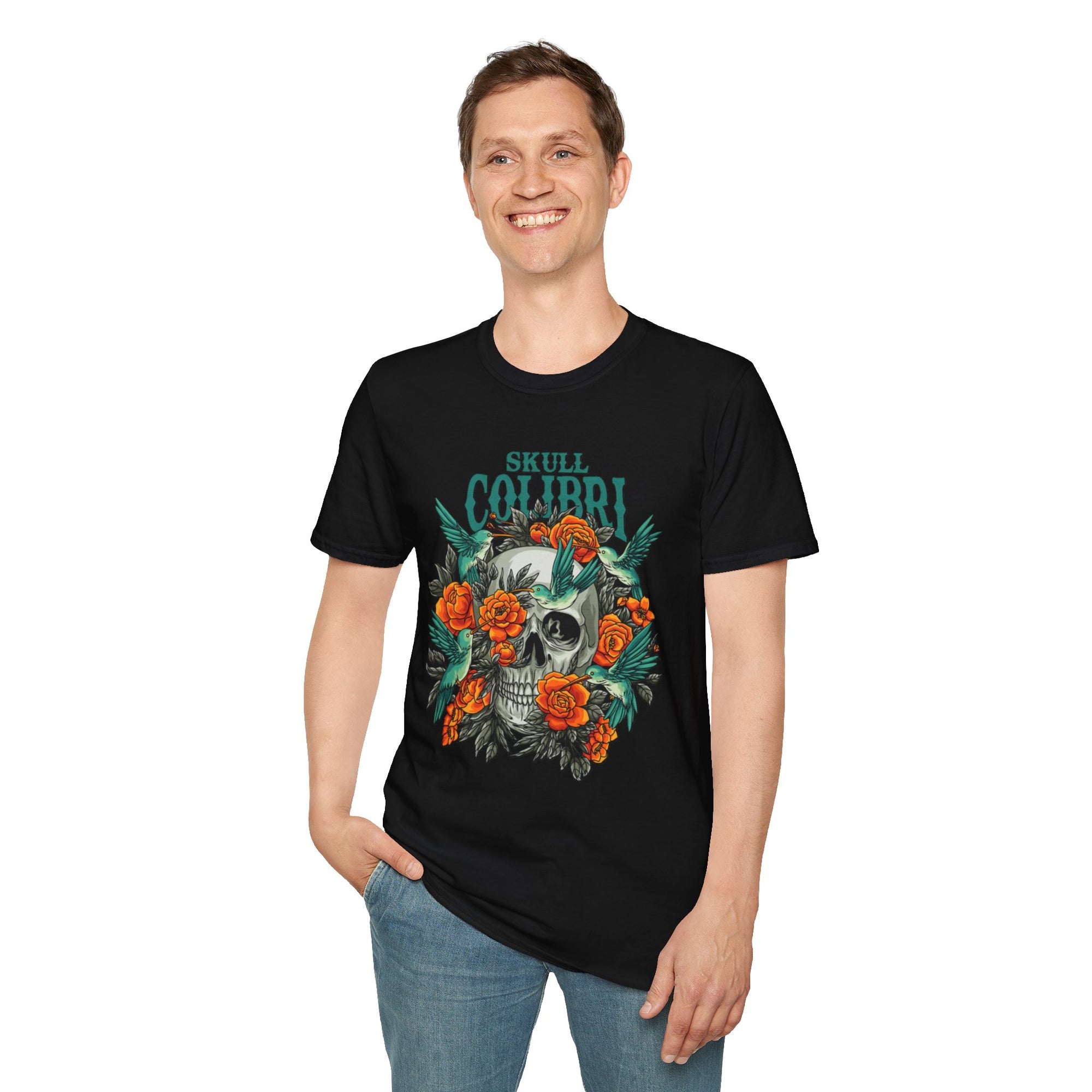 Skull & Roses Unisex T-Shirt, Casual Graphic Tee, Boho Shirt, Unique Gift, Festival Wear, Everyday Style