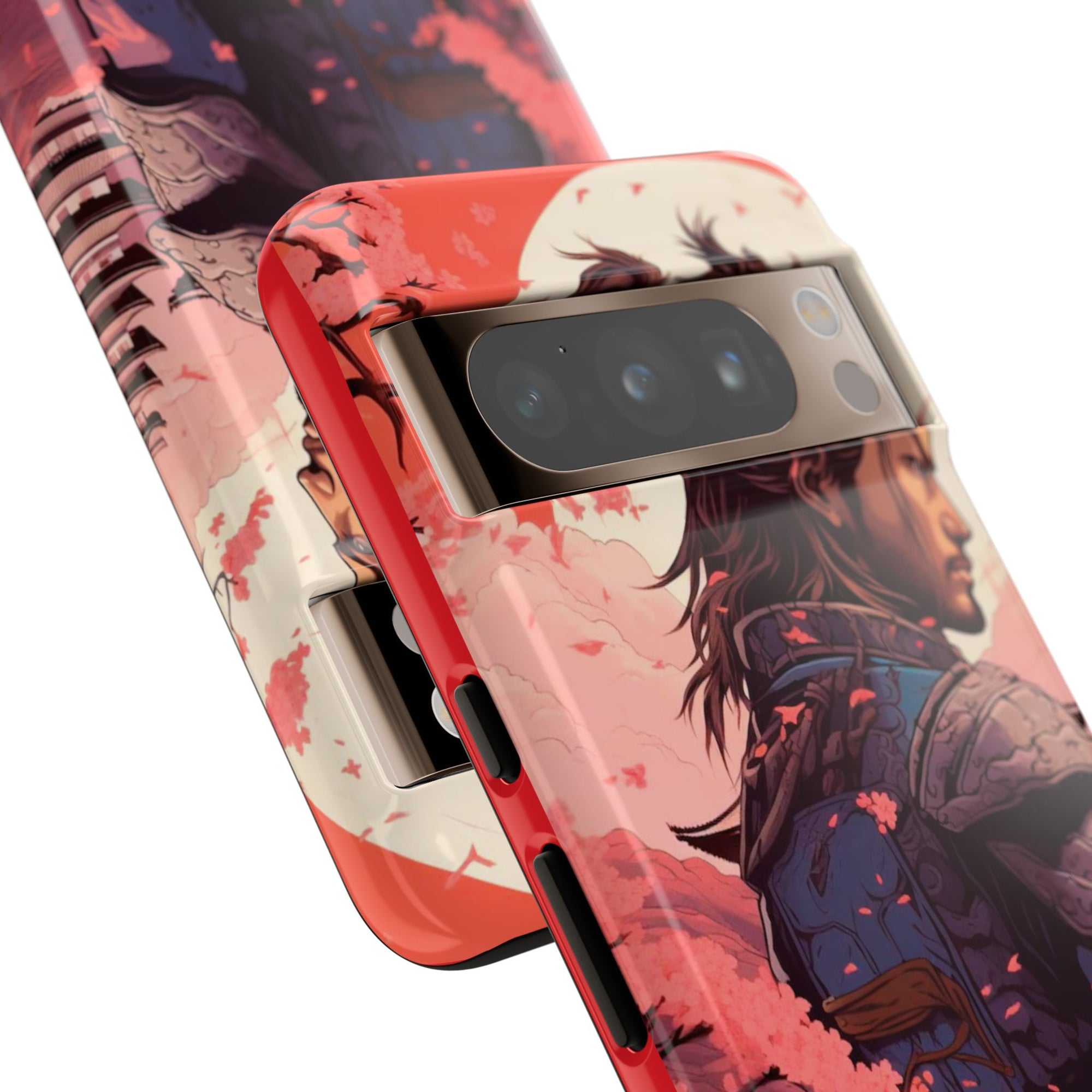 Samurai Phone Case, Tough Cases for Men, Cherry Blossom Art, Gift for Anime Fans, Unique Phone Accessory, Stylish Protection