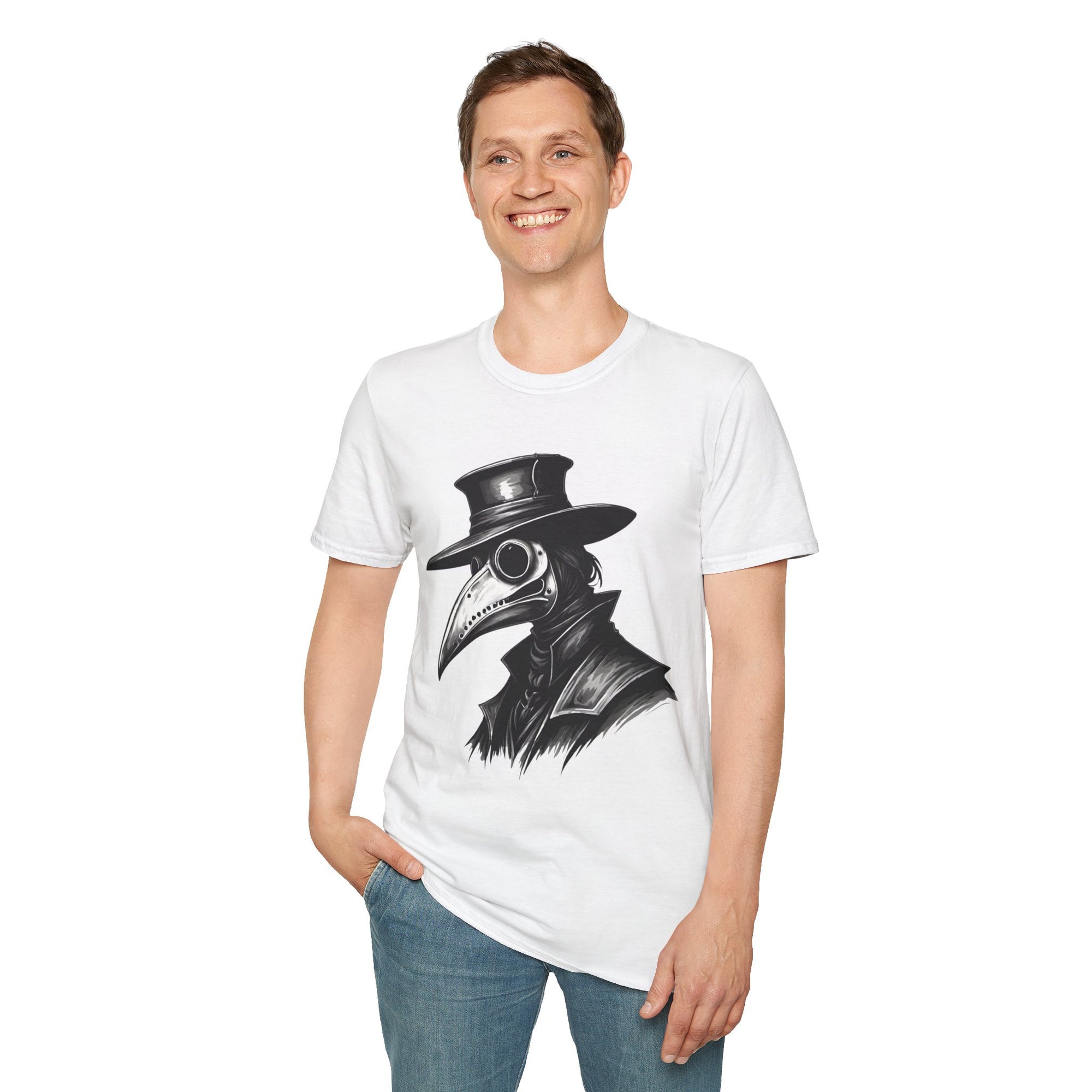 Vintage Plague Doctor Unisex T-Shirt, Unique Graphic Tee, Halloween Costume, Gift for Horror Lovers, Casual Wear, Statement Shirt