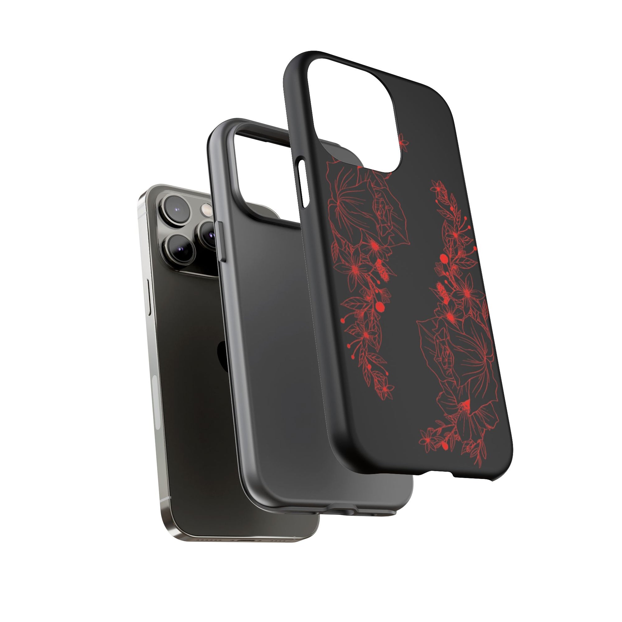 Stylish Floral Phone Case, Tough Phone Cover, Floral Design Case, Gift for Her, Black Phone Accessories