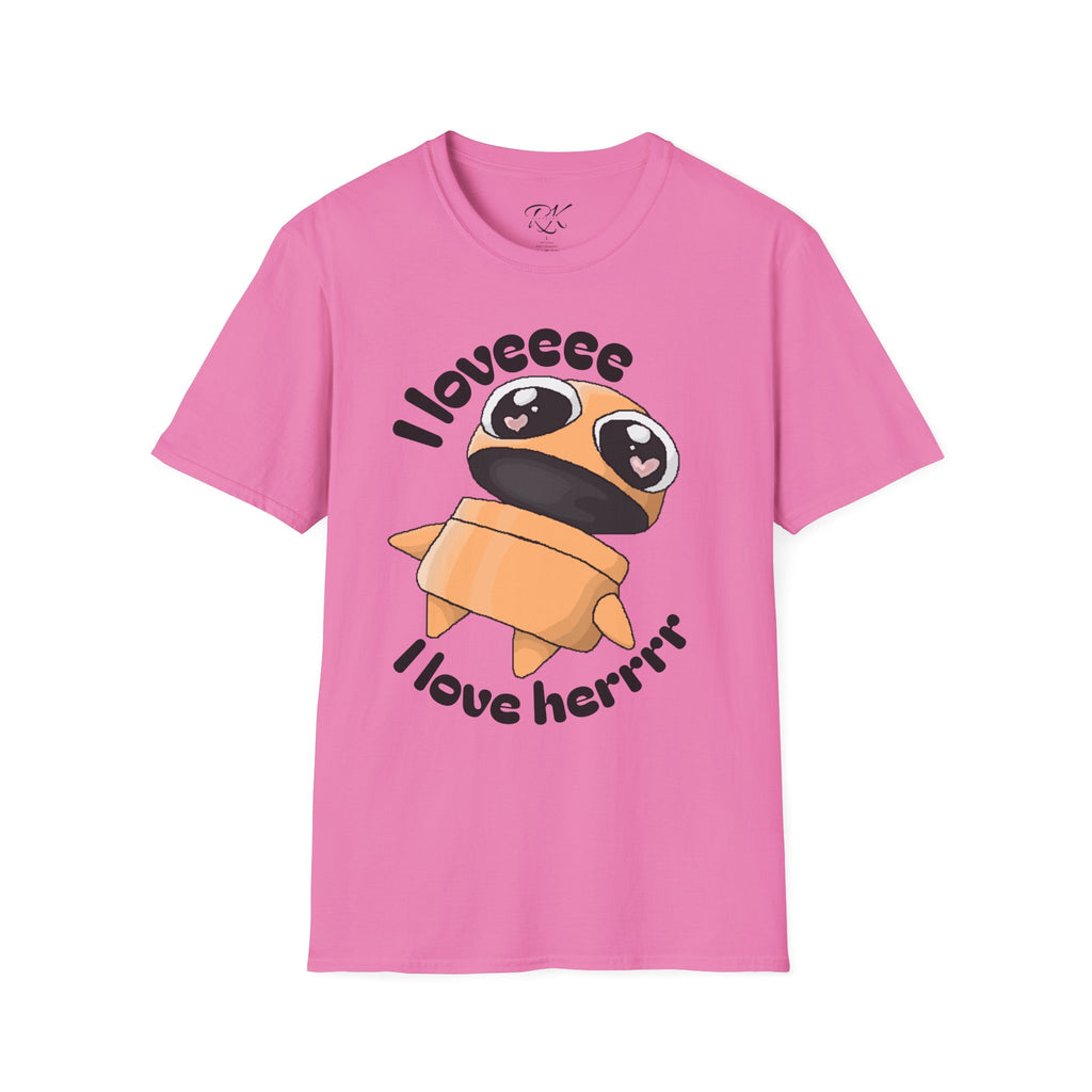 I love Herrrrr Cute Cartoon Love T-Shirt, Unisex Softstyle Tee, Perfect for Gifts, Casual Wear, Valentine's Day, Cute Character Apparel