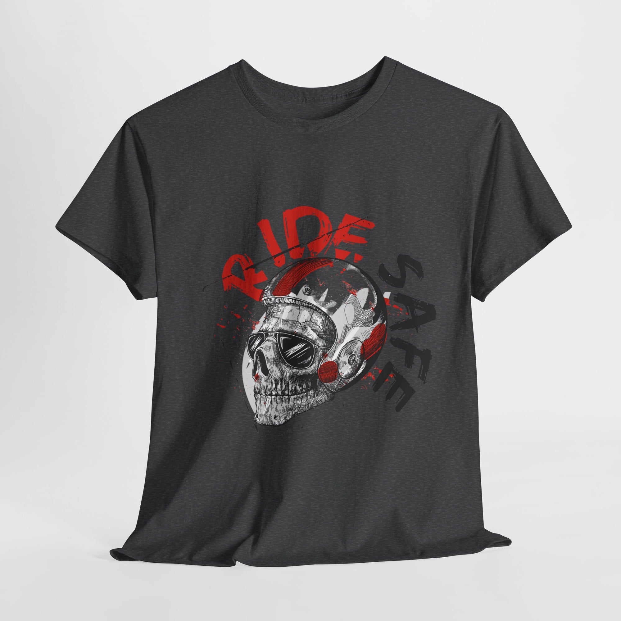 Skull Themed Ride Safe Tee, Unisex Heavy Cotton T-Shirt, Motorcycle Tee, Biker Apparel, Gift for Riders, Casual Wear