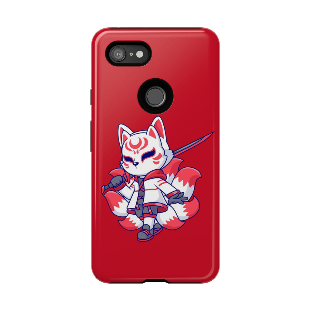 Anime-Inspired Tough Phone Case, Kawaii Fox Design, Gift for Gamers, Cute Phone Accessories, Red Phone Cover, Cosplay Merchandise