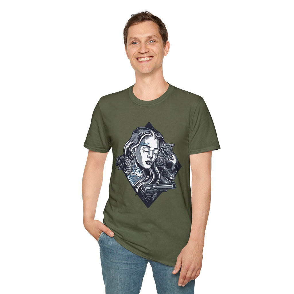 Edgy Graphic Tee, Unisex T-Shirt with Skull and Rose Design, Stylish Casual Wear, Perfect for Gift Giving, Comfortable Everyday Attire