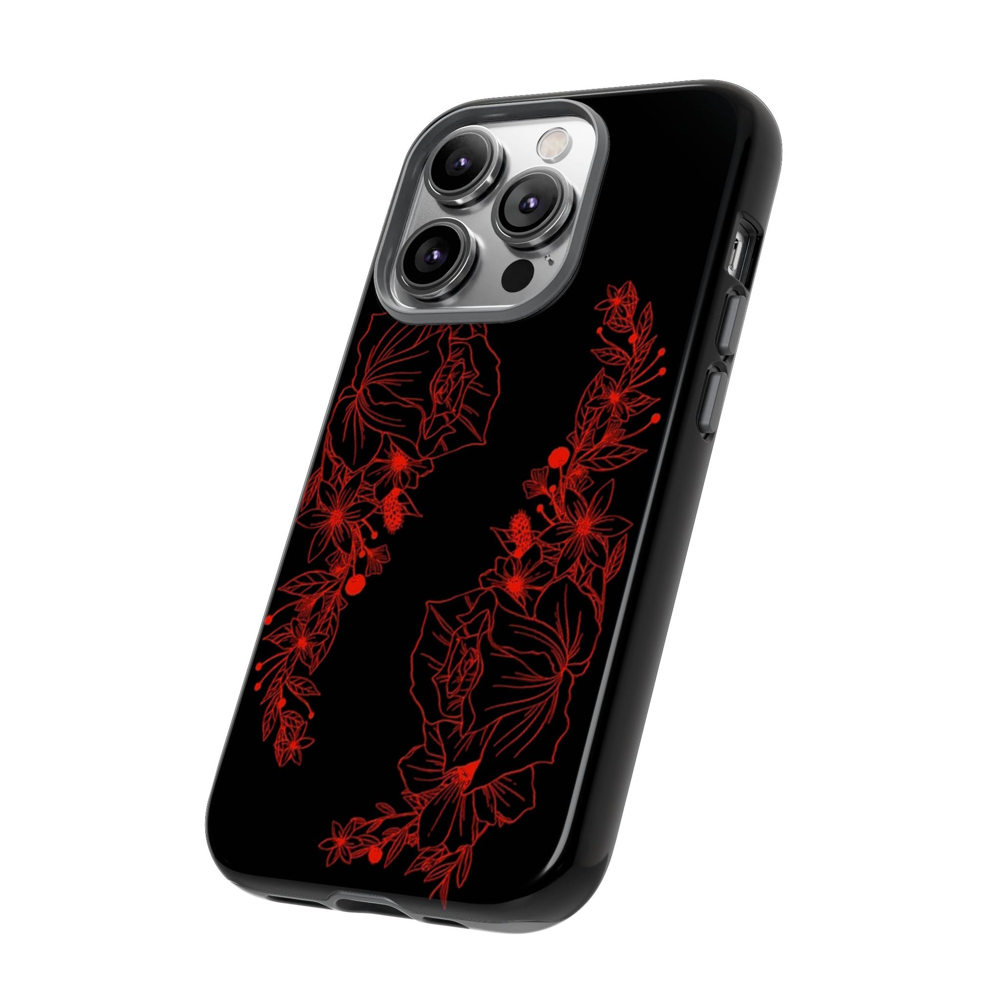 Stylish Floral Phone Case, Tough Phone Cover, Floral Design Case, Gift for Her, Black Phone Accessories