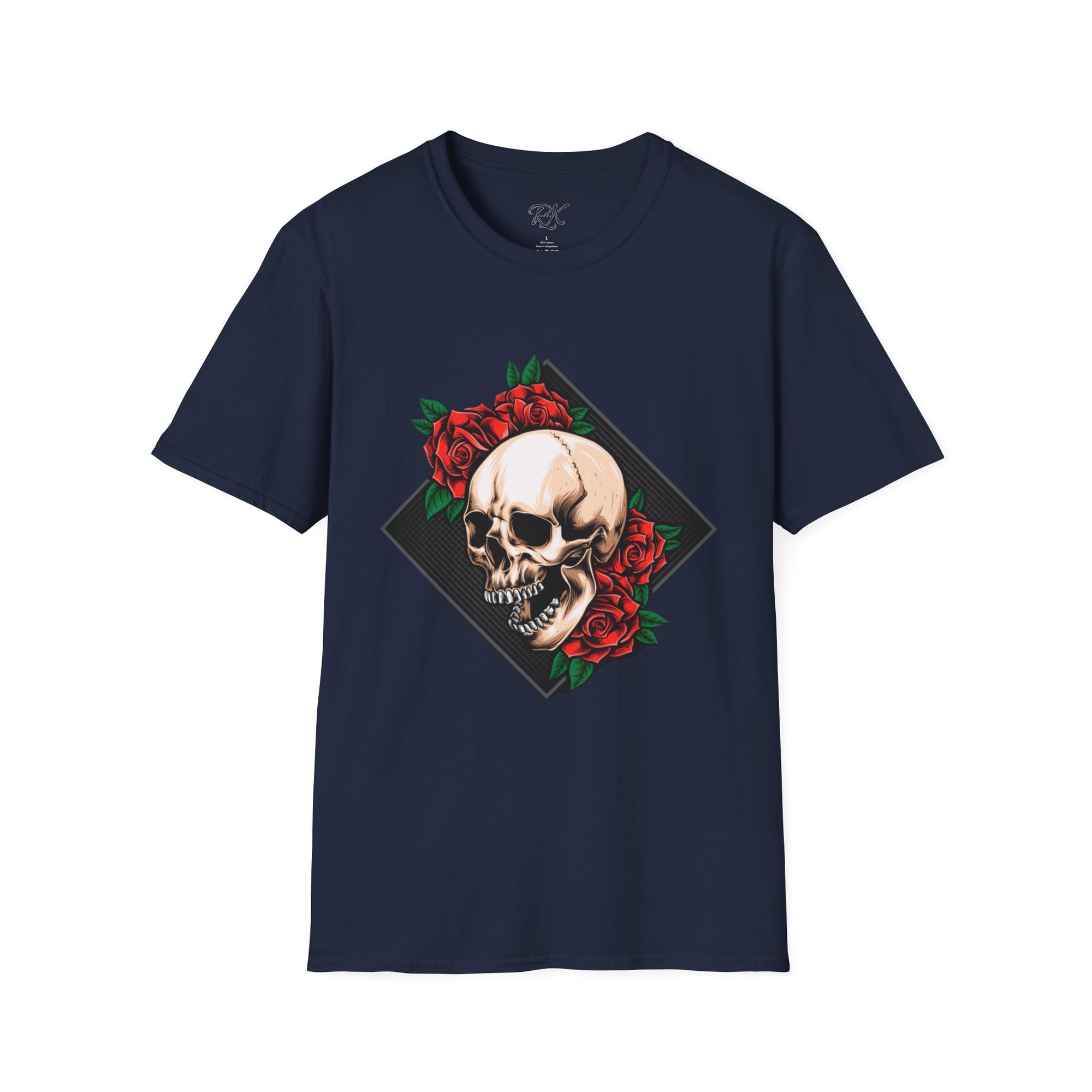 Skull and Roses T-Shirt | Edgy Unisex Softstyle Tee for Music Lovers, Halloween, Casual Wear, Gift Idea, Streetwear