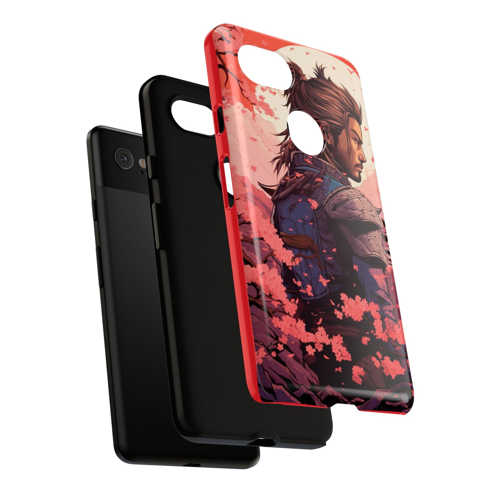Samurai Phone Case, Tough Cases for Men, Cherry Blossom Art, Gift for Anime Fans, Unique Phone Accessory, Stylish Protection