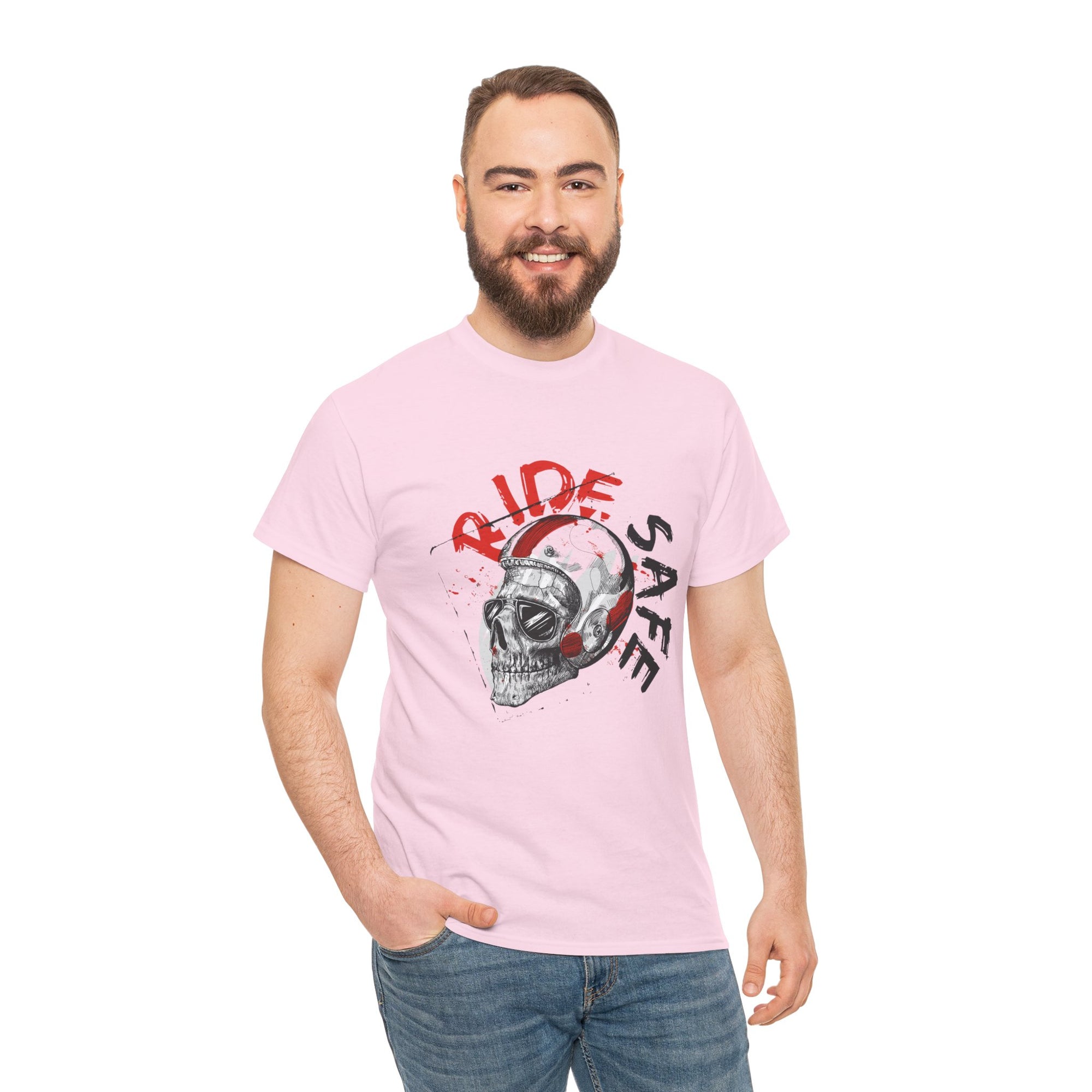 Skull Themed Ride Safe Tee, Unisex Heavy Cotton T-Shirt, Motorcycle Tee, Biker Apparel, Gift for Riders, Casual Wear
